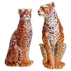 Couple of Vintage ceramic leopards sculptures - Italy circa 1980s