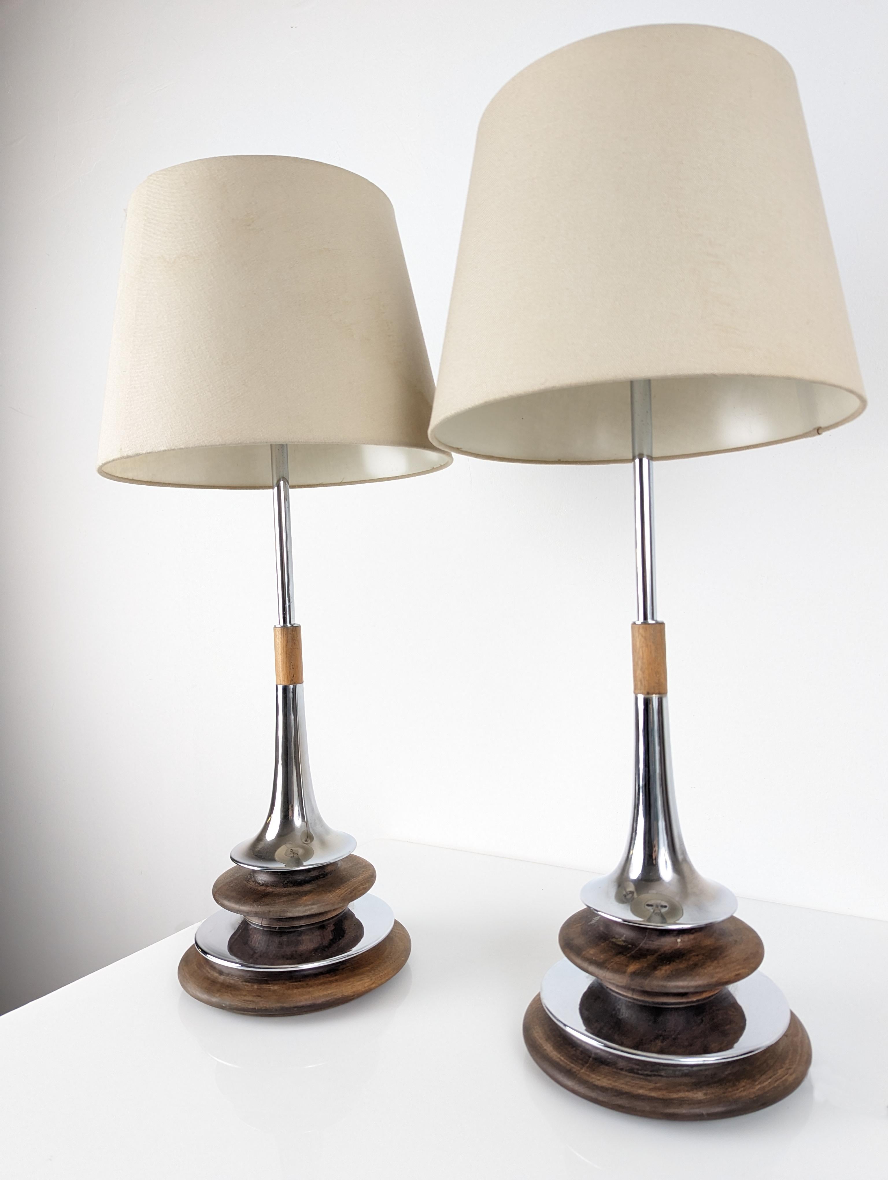 Mid-20th Century Couple of Wood Lamps and Chromed by Laurel, 1960s For Sale