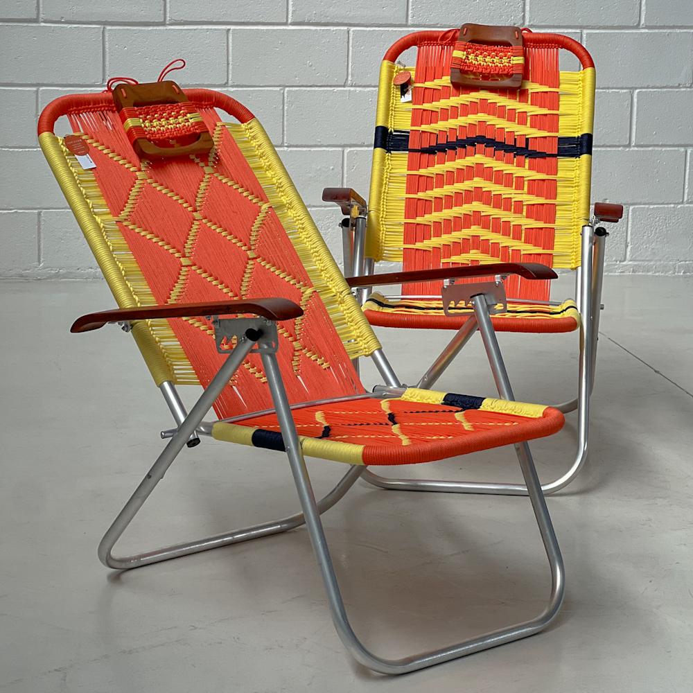 - Trama 2 and 6 - main color: orange - secondary colors: yellow, navy.
- structure color: natural aluminum.

beach chair, country chair, garden chair, lawn chair, camping chair, folding chair, stylish chair, funky chair, armchair

DENGÔ -
A handmade