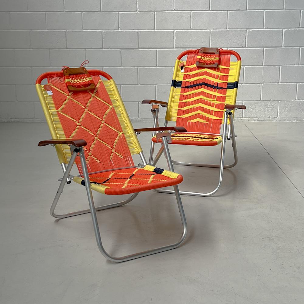 Engraved Couple reclining beach arm chair Japú - Trama 2/6 - Outdoor area - Dengô Brasil For Sale