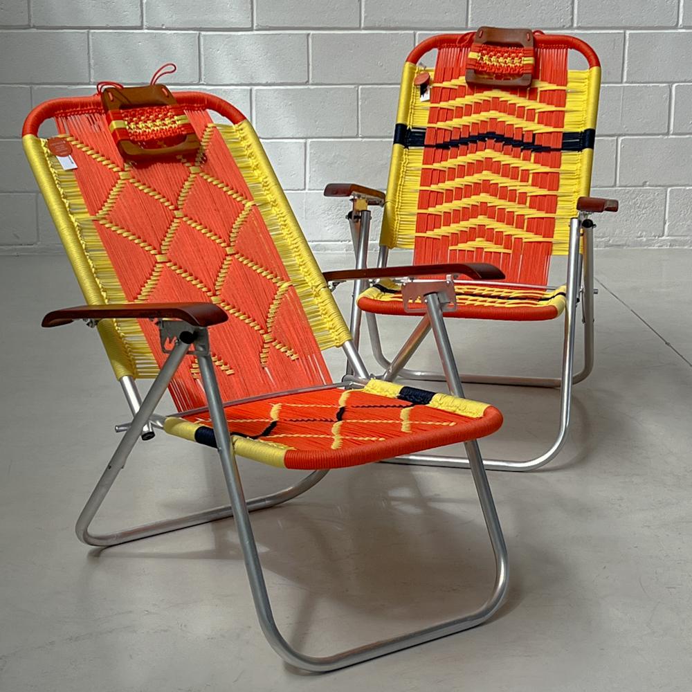 Contemporary Couple reclining beach arm chair Japú - Trama 2/6 - Outdoor area - Dengô Brasil For Sale