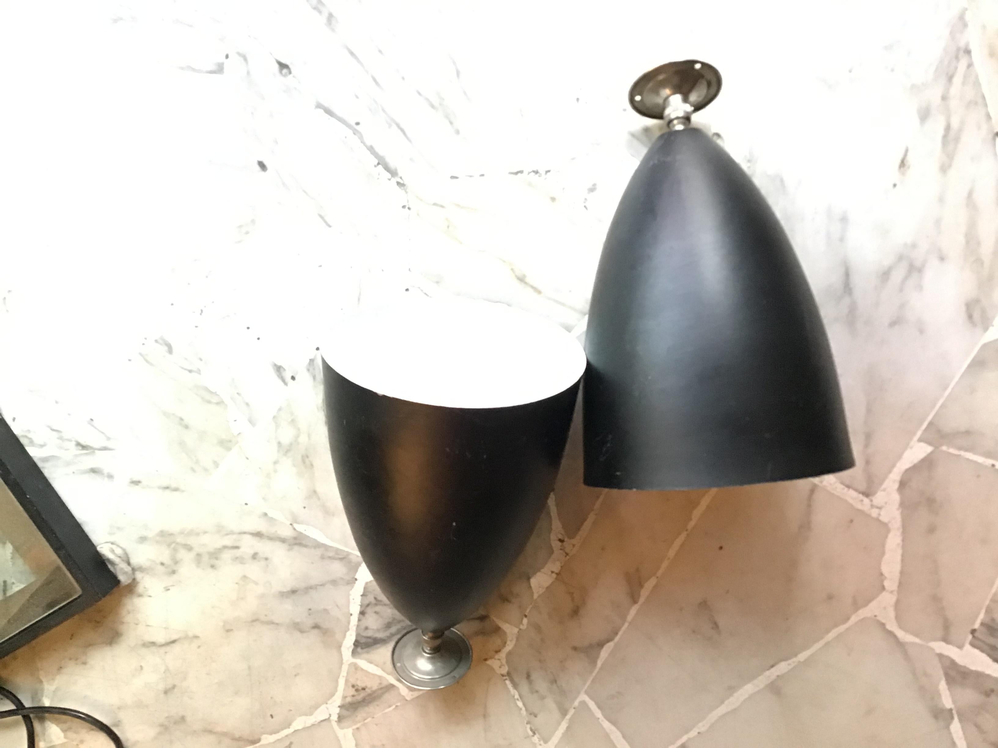 Couple Stilnovo Sconces 1950 Metal Black Cromo, 1950, Italy In Good Condition For Sale In Milano, IT