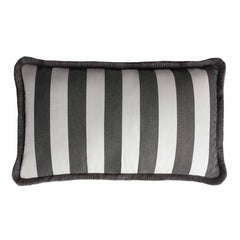 Couple Striped Happy Pillow Outdoor Fringes and Piping White and Carbon
