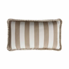 Couple Striped Happy Pillow Outdoor Fringes and Piping Beige and White