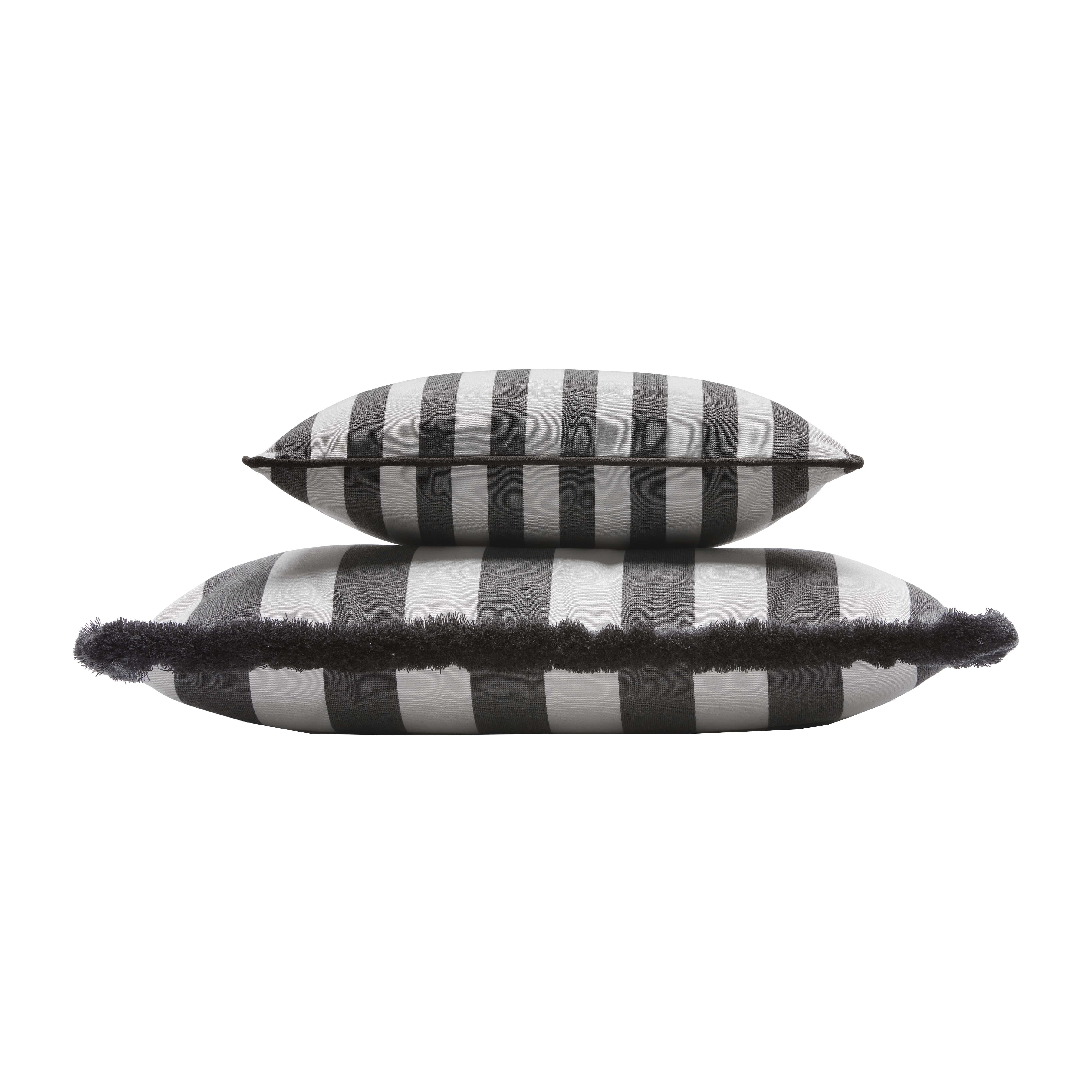 Hand-Crafted Couple Striped Happy Pillow Outdoor Fringes and Piping Red and White For Sale