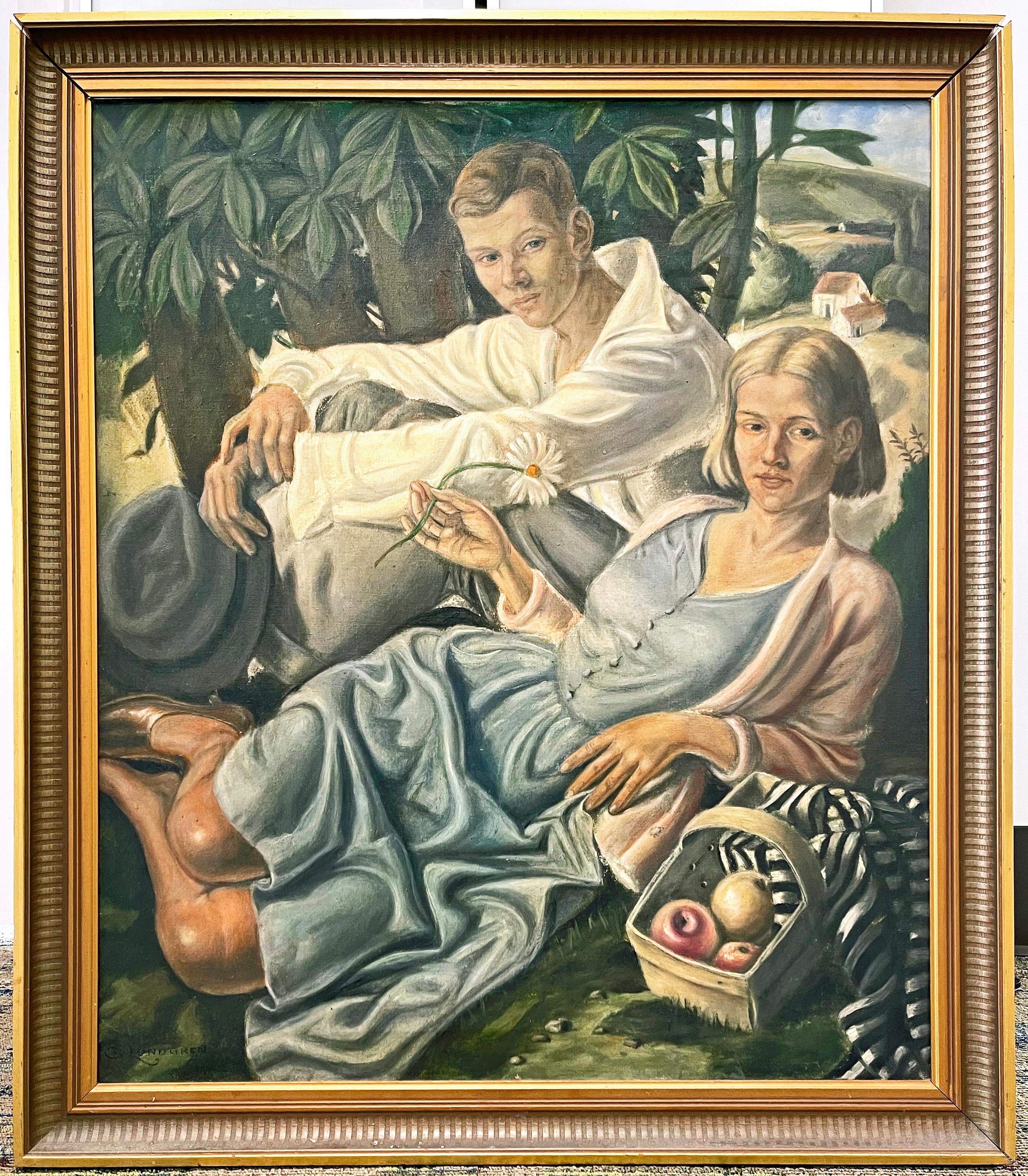 „Couple with Apples“, schwedische Kopie eines britischen Meisterwerks (Gemalt) im Angebot