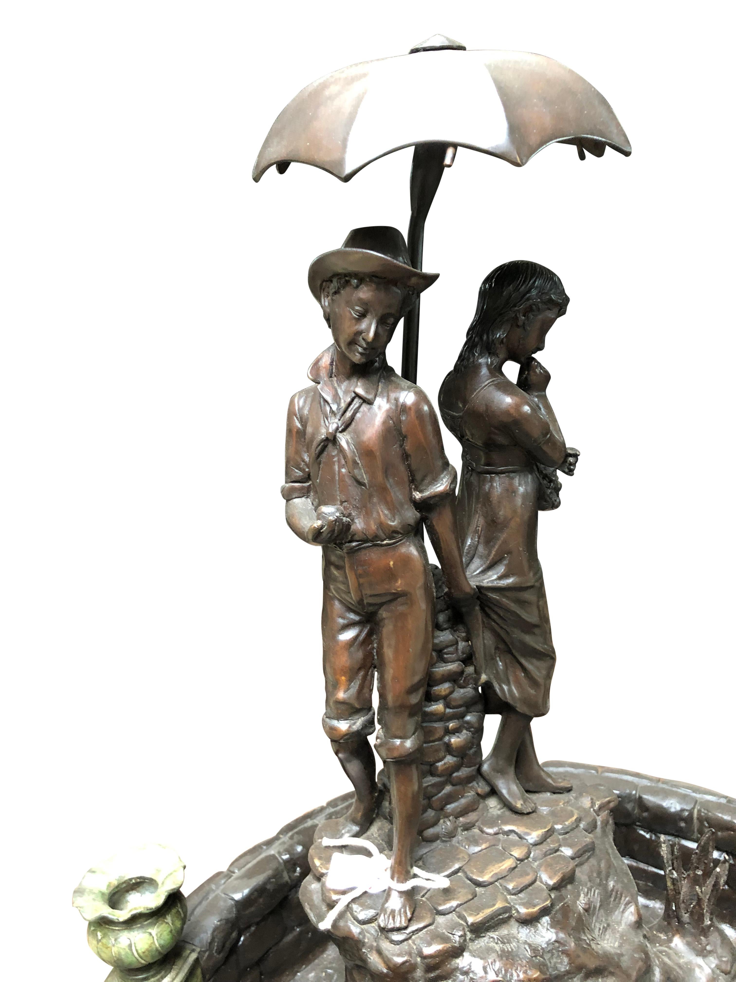 Couple With Umbrella, Bronze Fountain, 20th Century For Sale 3