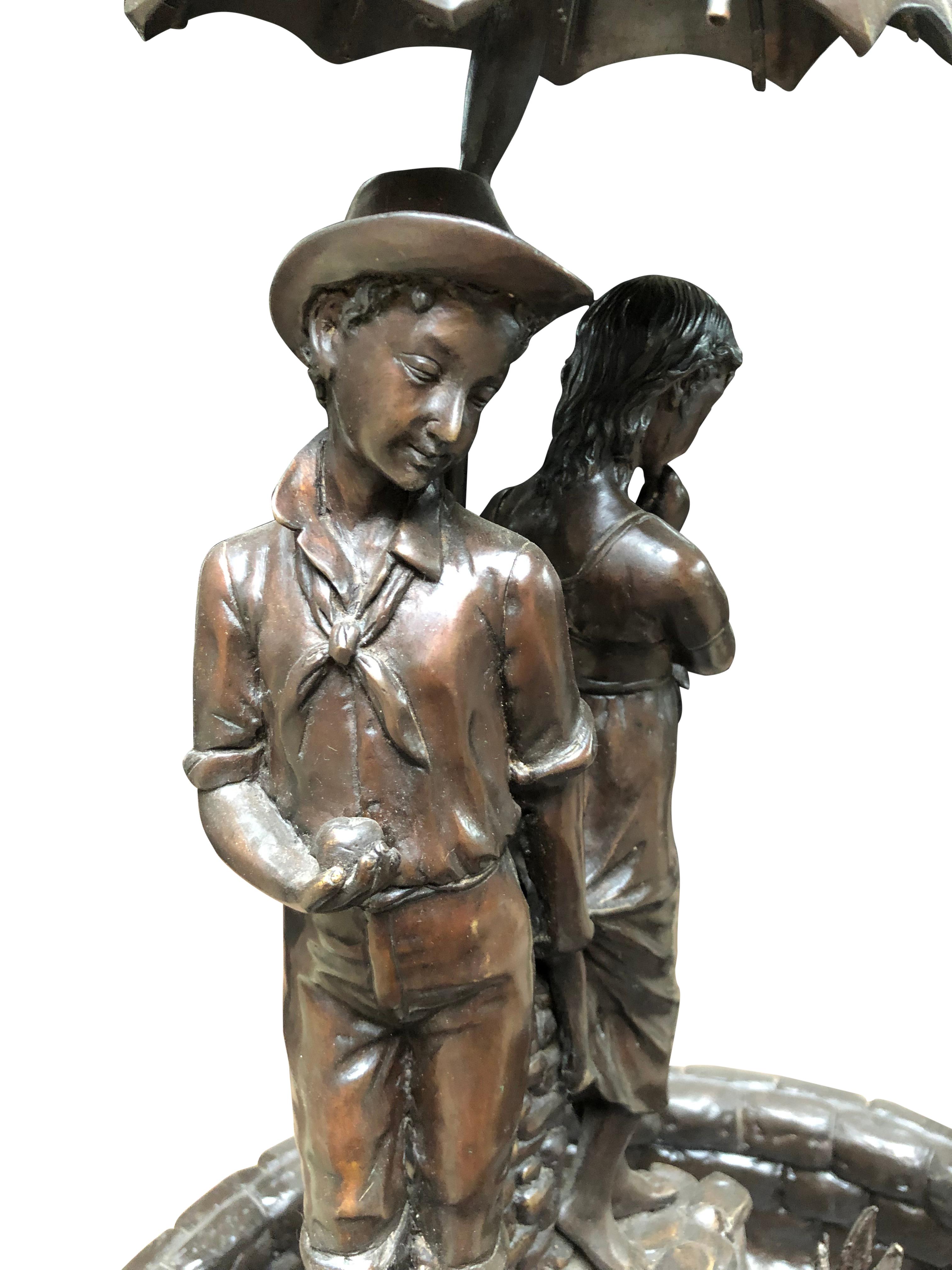 Couple With Umbrella, Bronze Fountain, 20th Century For Sale 5