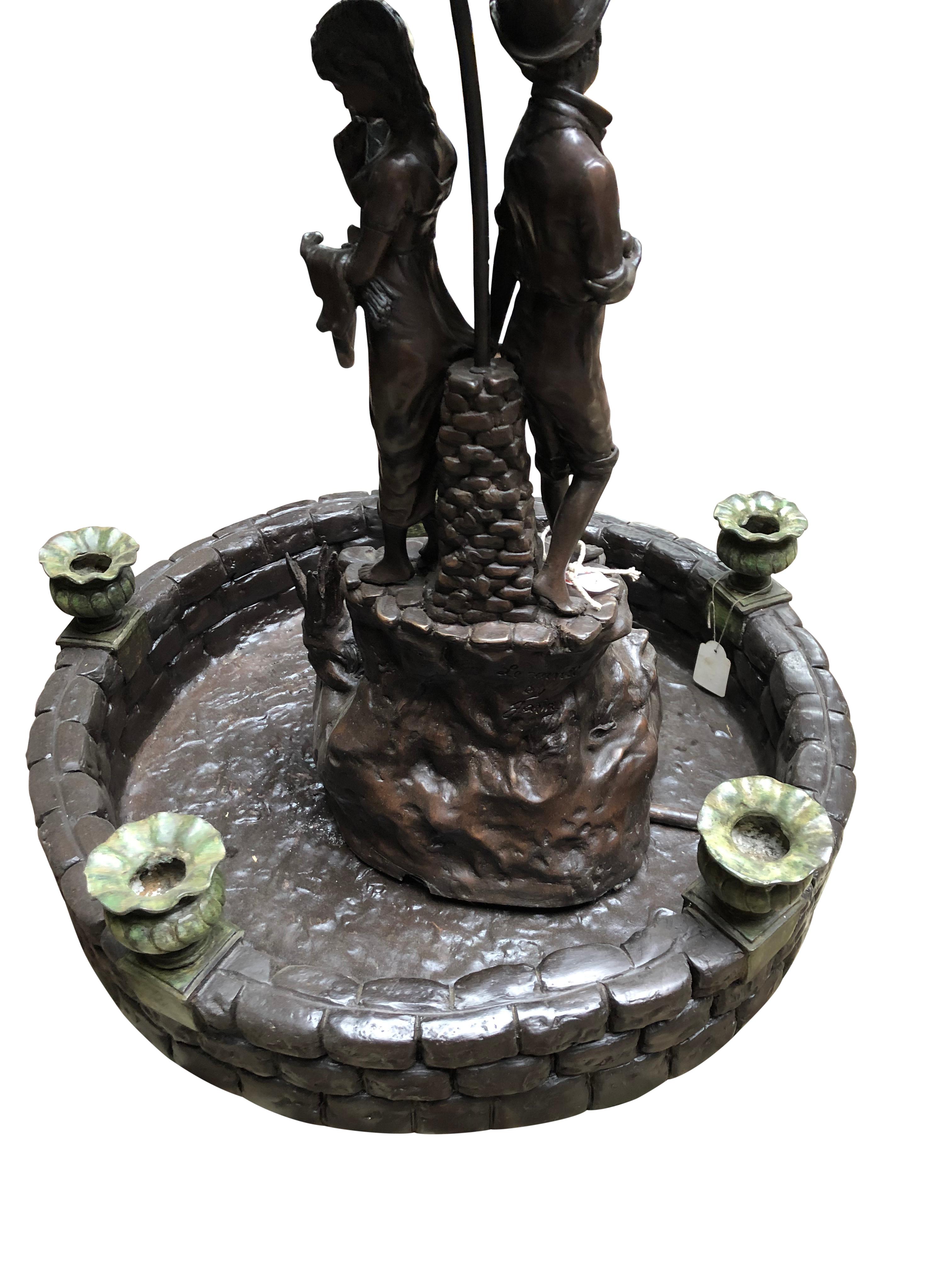 Couple With Umbrella, Bronze Fountain, 20th Century For Sale 8