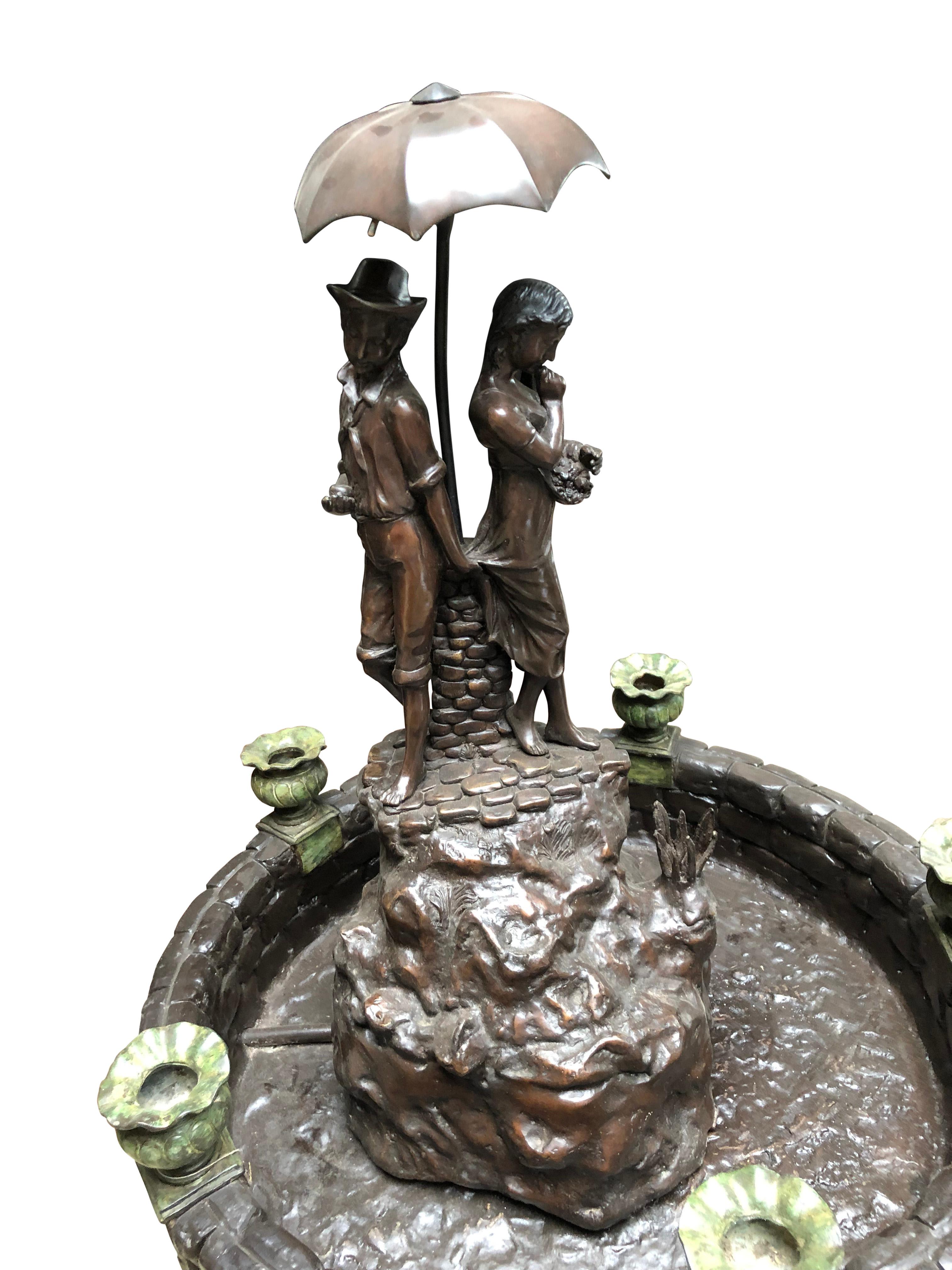 Couple With Umbrella, Bronze Fountain, 20th Century For Sale 9
