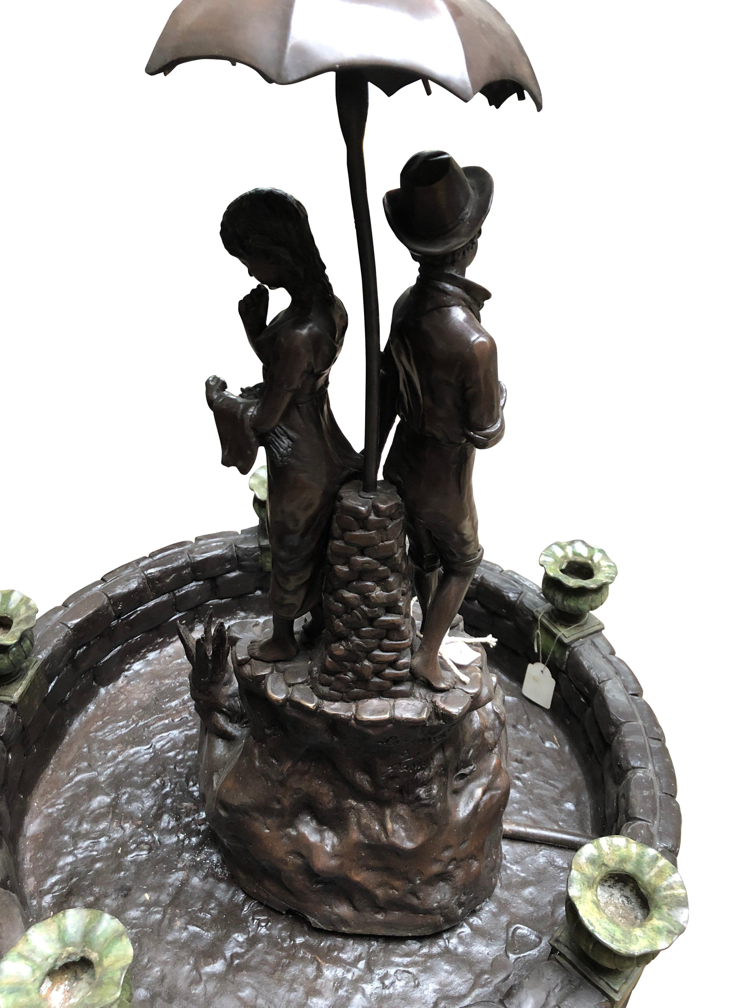 Couple With Umbrella, Bronze Fountain, 20th Century For Sale 12