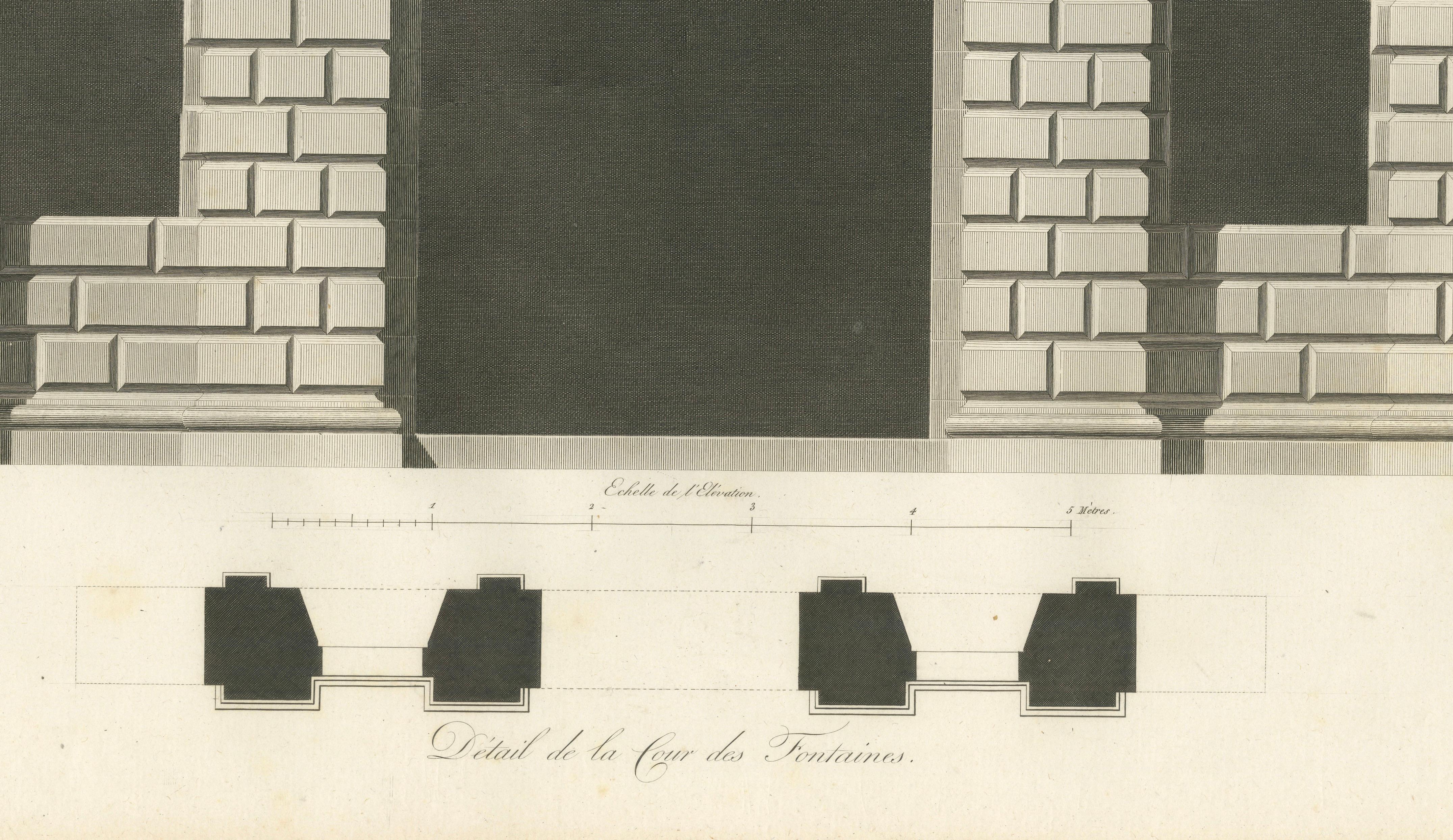 Cour des Fontaines - Architectural Copperplate Engraving by Baltard, 1803
