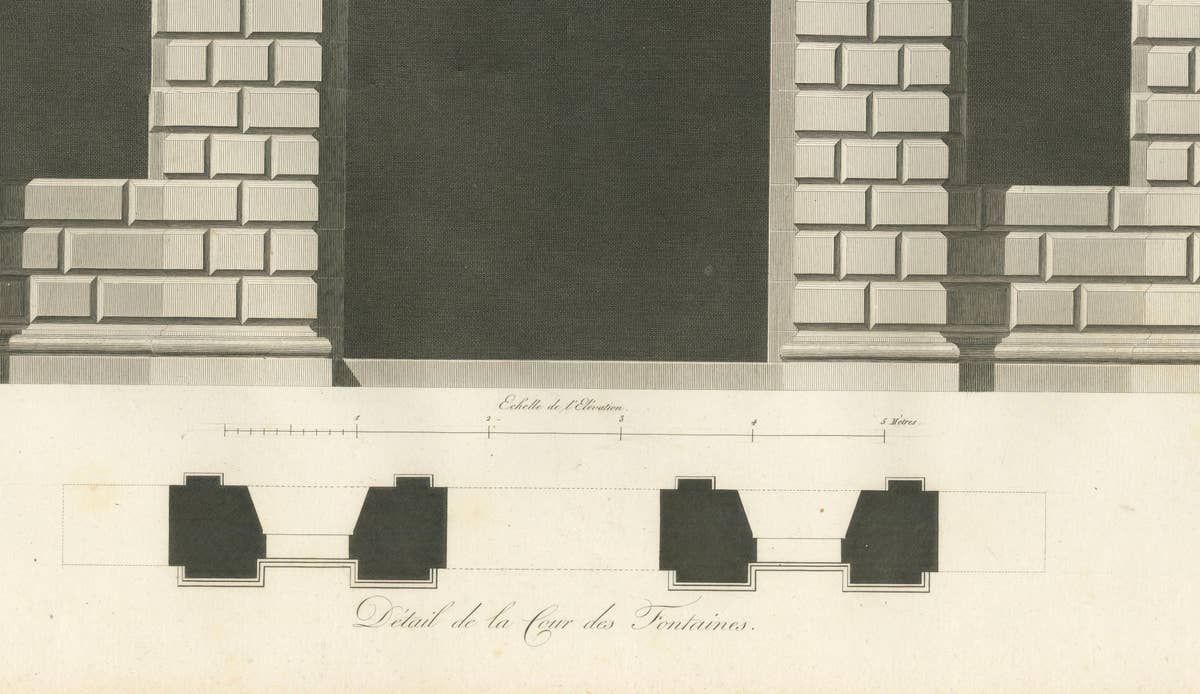 Cour des Fontaines - Architectural Copperplate Engraving by Baltard, 1803