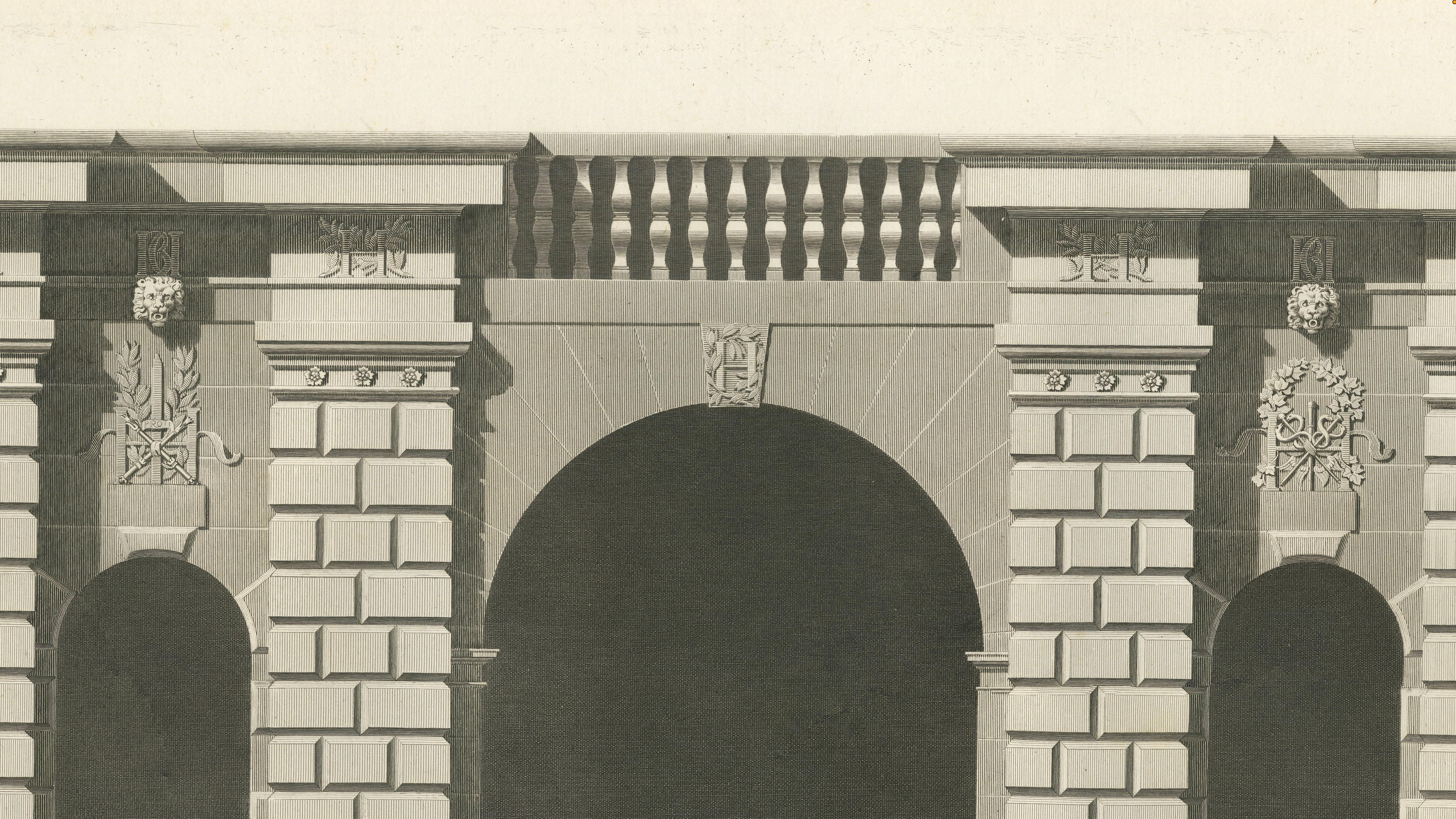 Cour des Fontaines - Architectural Copperplate Engraving by Baltard, 1803