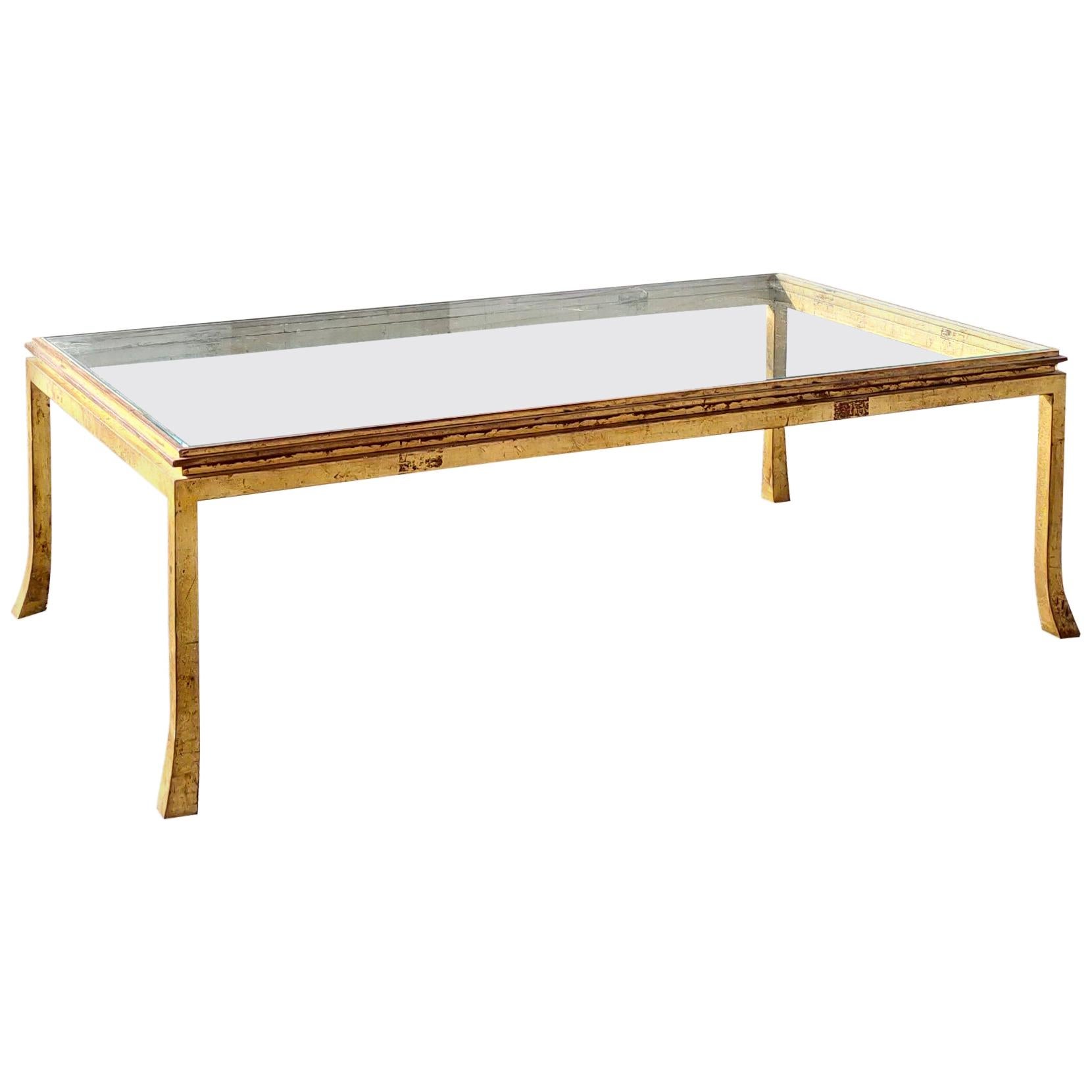 "Courbes" Gold Leaf Coffee Table by Henri Pouenat for Ramsay, France, 1960s