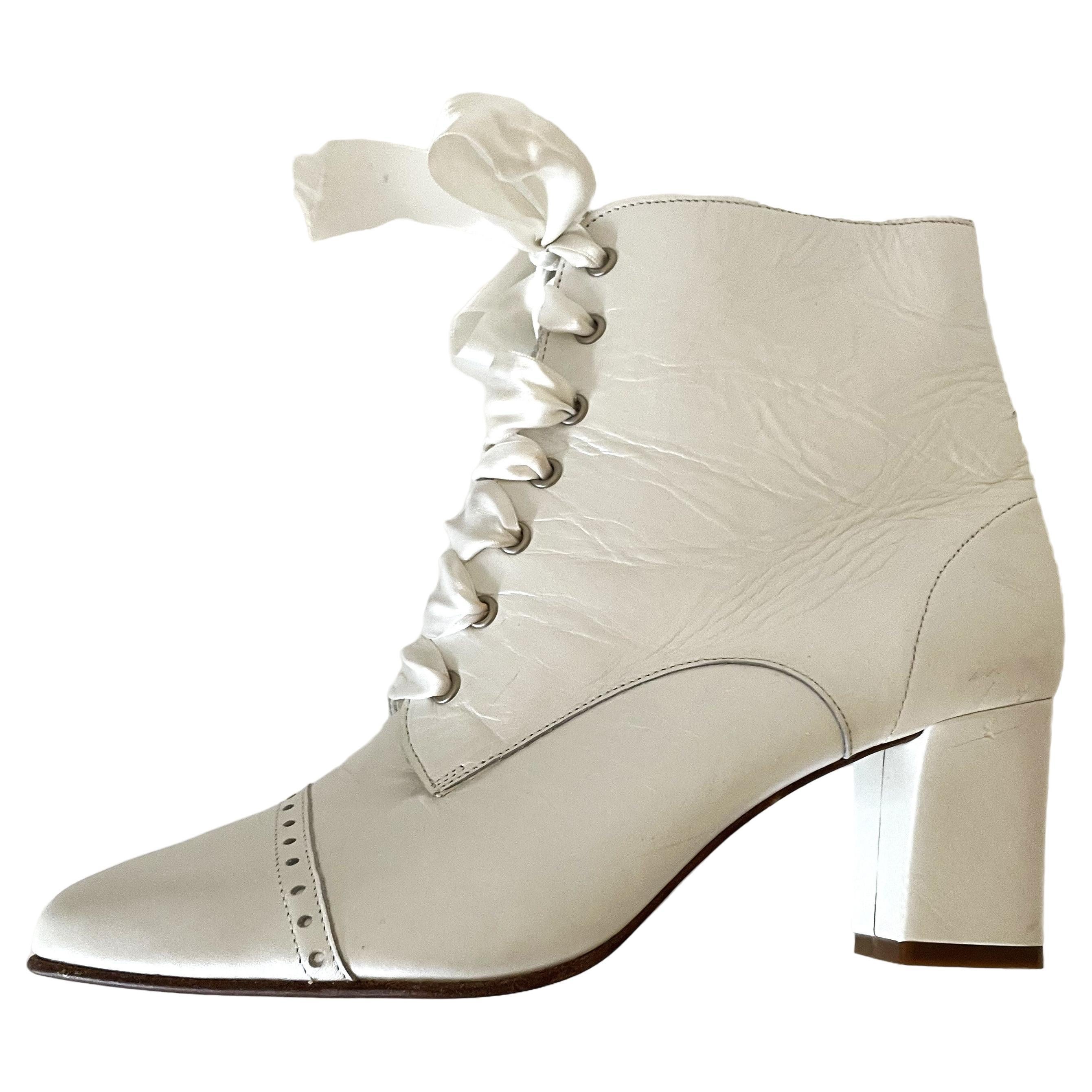 Courman Paris Bridal Shoes Boots White Leather 90s For Sale