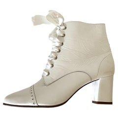 Courman Paris Bridal Shoes Boots White Leather 90s
