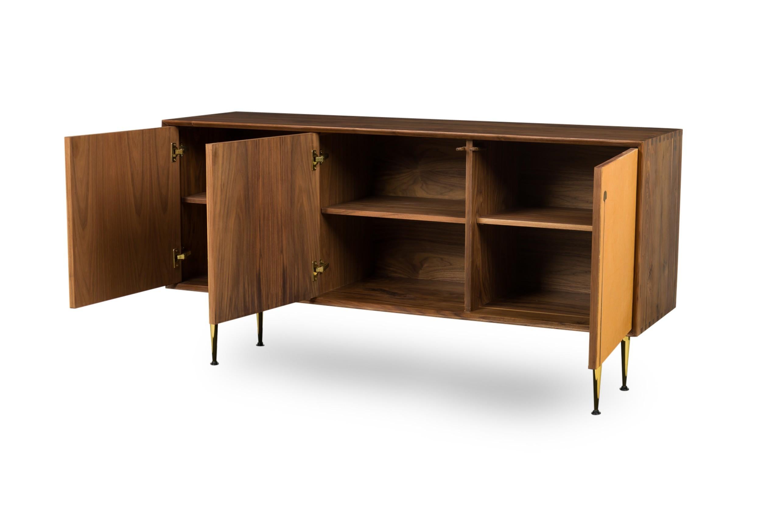 Contemporary Couro 3-Door Credenza by Newel Modern For Sale