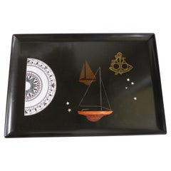 Couroc Resin Tray with Sailing Ships and Compass