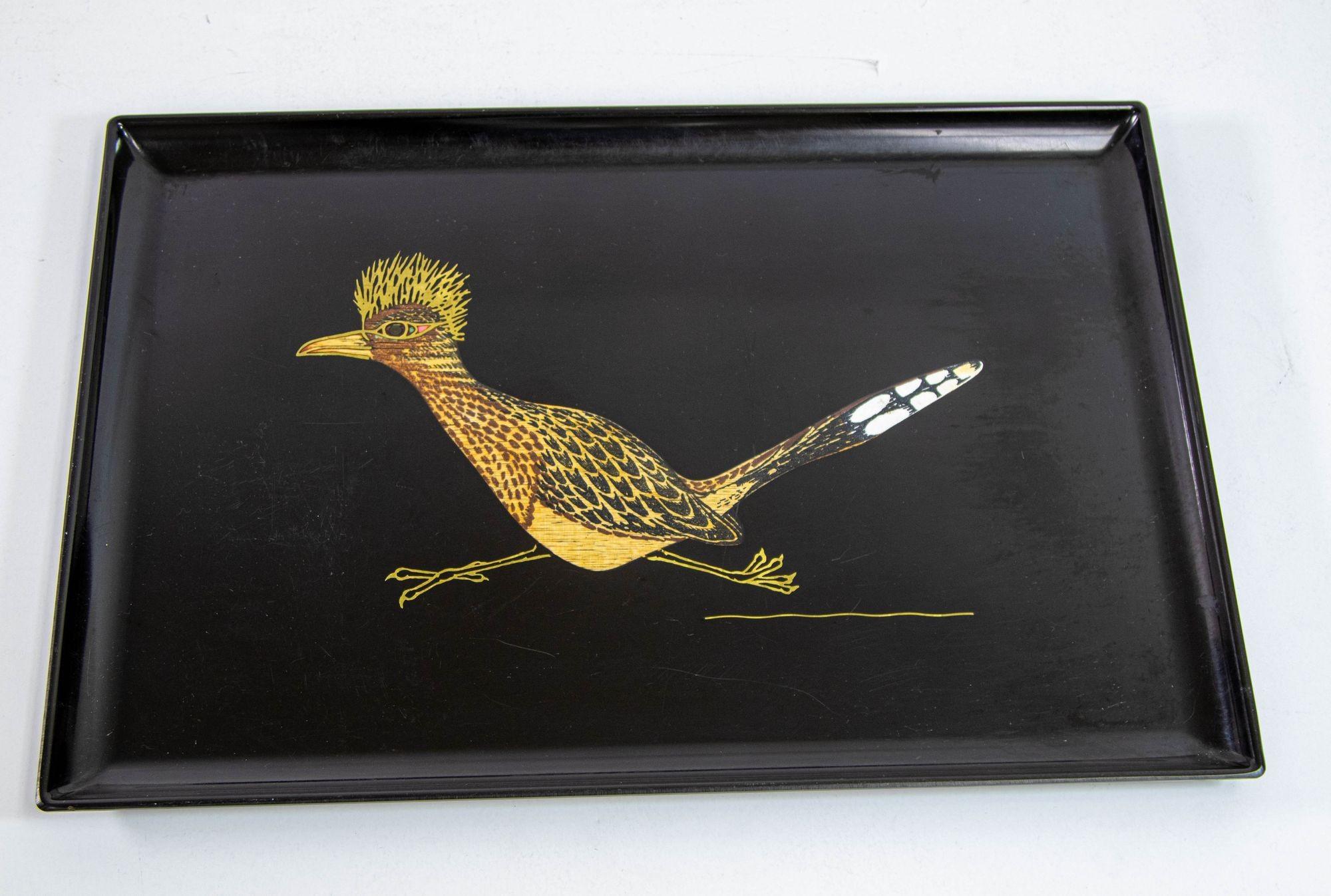 Couroc Roadrunner Bird Design Barware Bandeja para servir Vintage Circa 1960 en venta 2