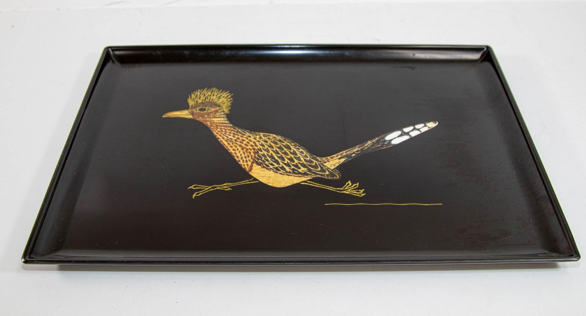 Couroc Roadrunner Bird Design Barware Bandeja para servir Vintage Circa 1960 en venta 5