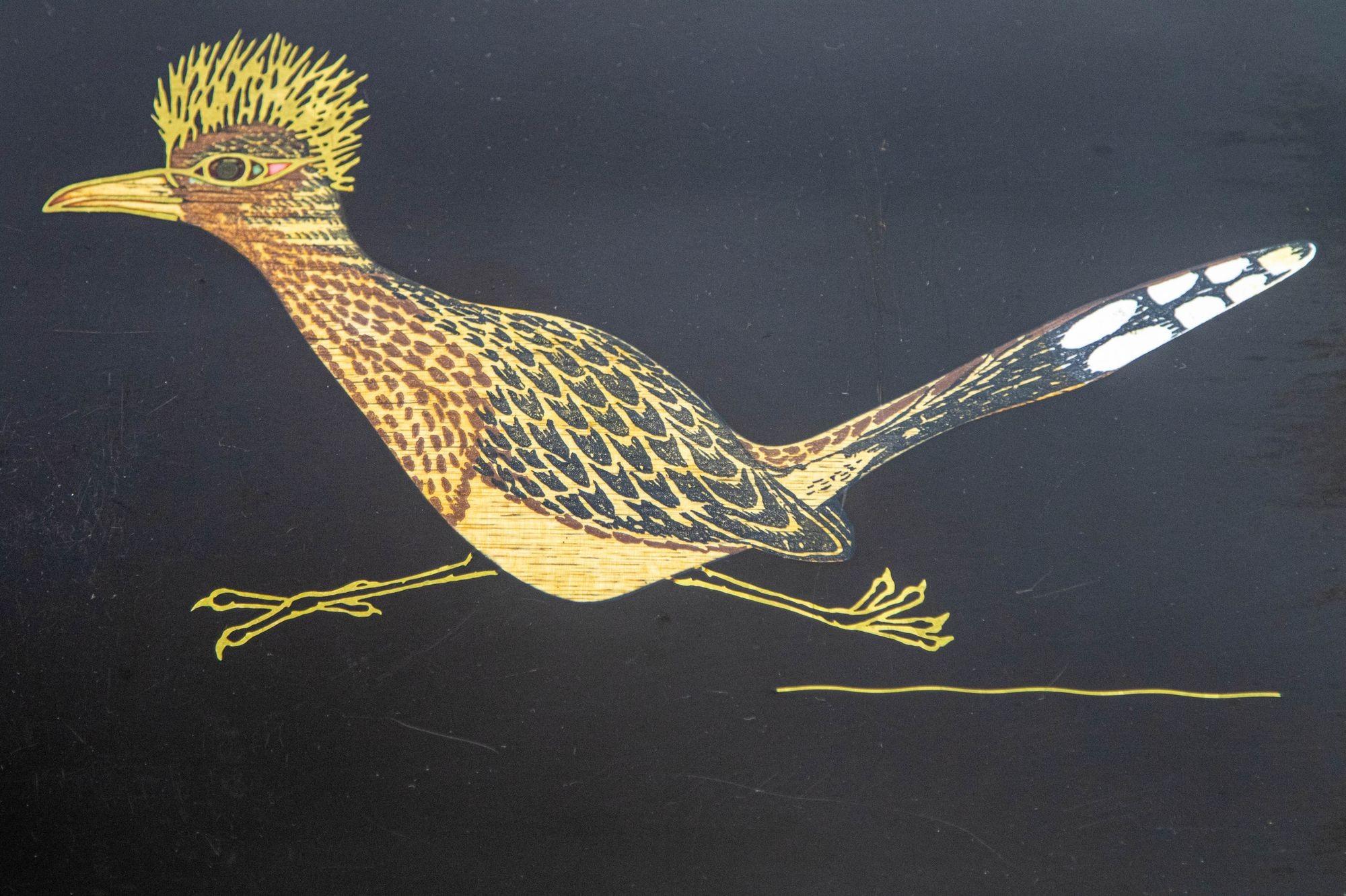 Couroc Roadrunner Bird Design Barware Bandeja para servir Vintage Circa 1960 Moderno de mediados de siglo en venta