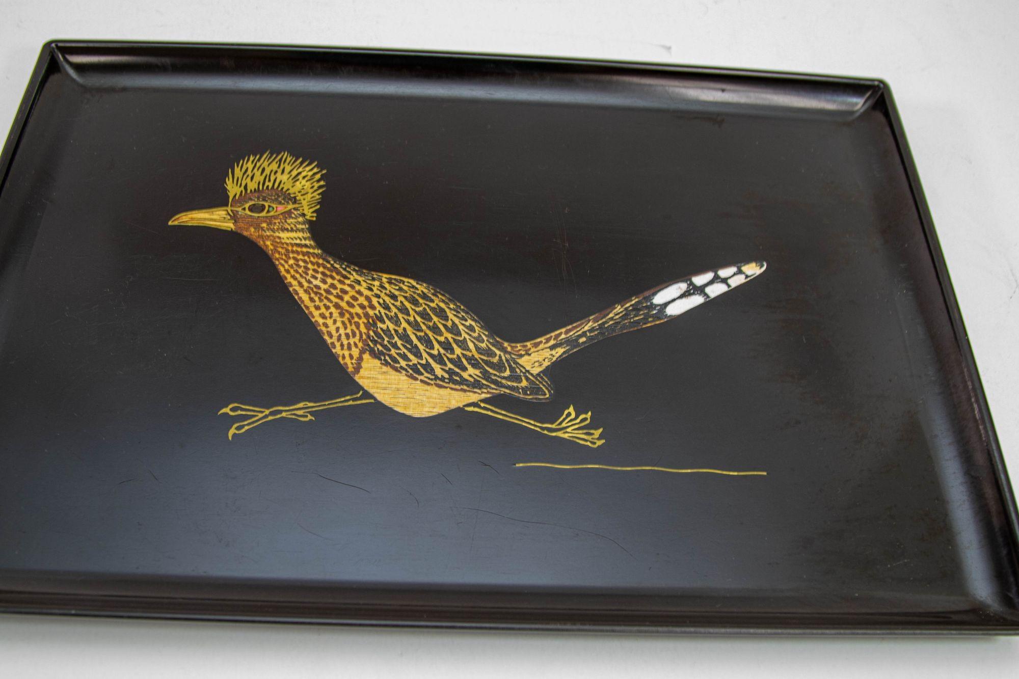 Couroc Roadrunner Bird Design Barware Bandeja para servir Vintage Circa 1960 Baquelita en venta