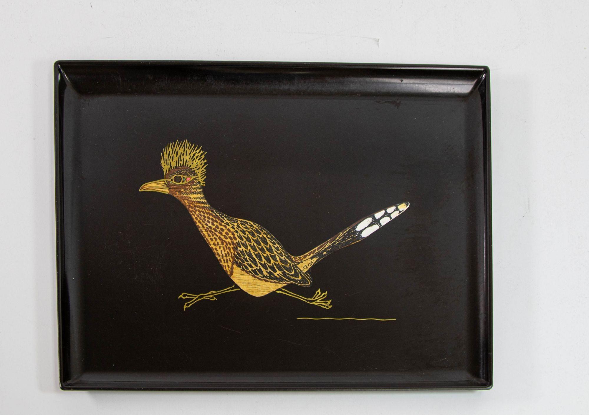 Couroc Roadrunner Bird Design Barware Bandeja para servir Vintage Circa 1960 en venta 1