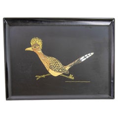 Plateau de service vintage Couroc Roadrunner Bird Design, vers 1960