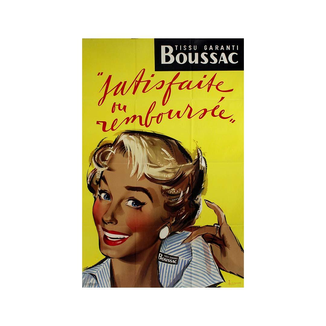 Cartel publicitario original de 1950 para Tissu Garanti Boussac en venta 2