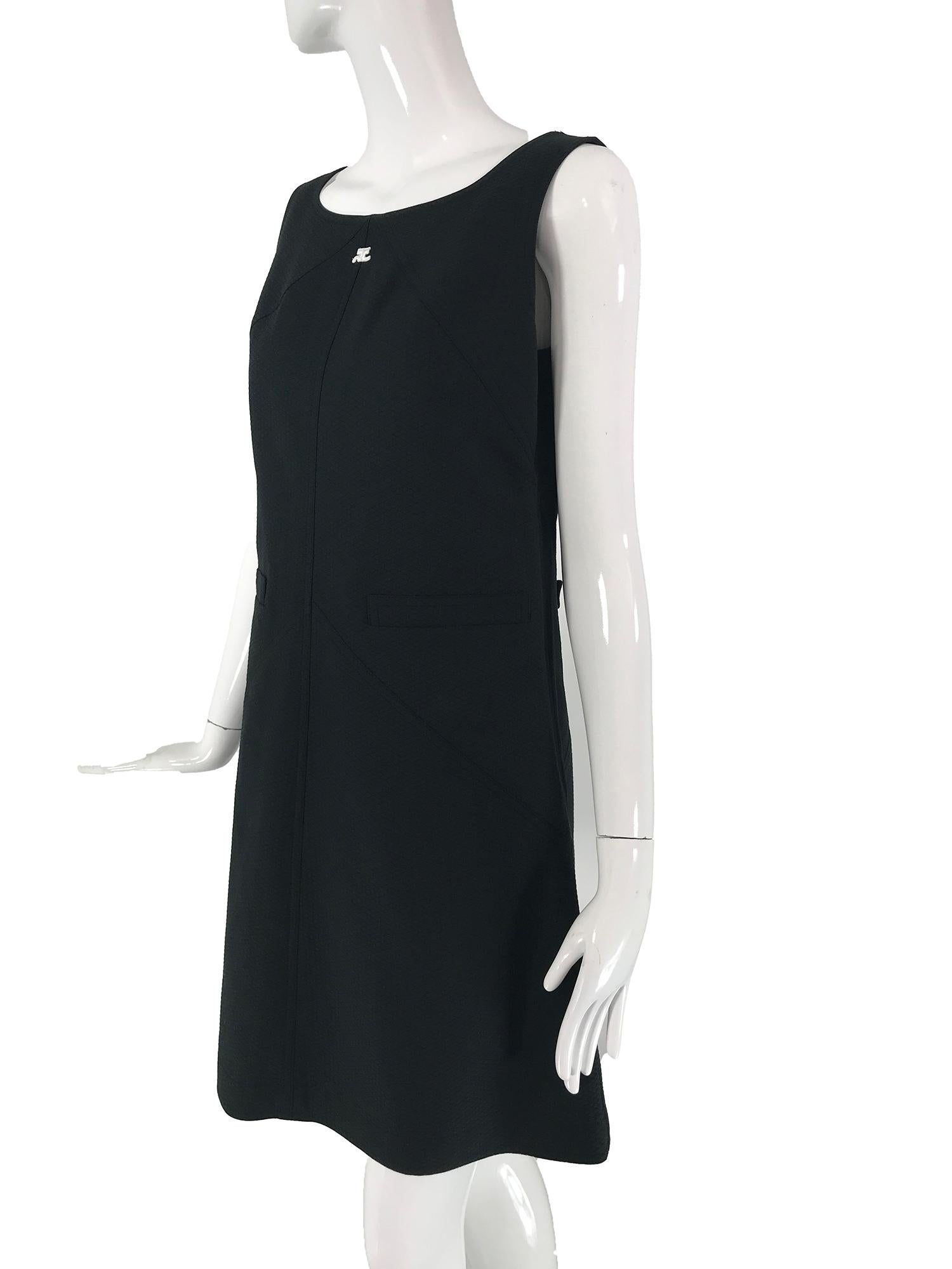 Courreges 100% Black Diamond Design Cotton A Line Shift Dress 40 1980s 7