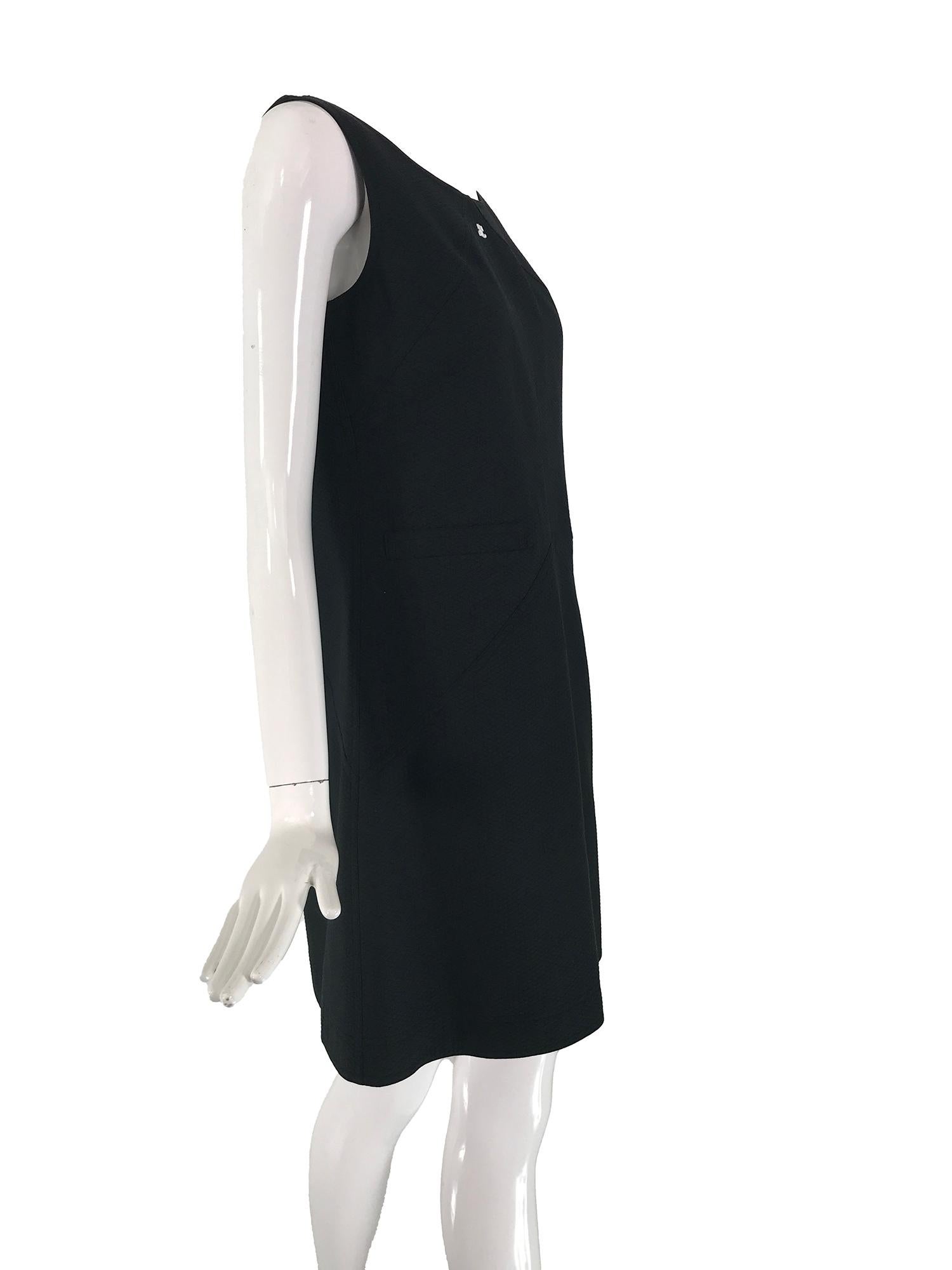 Courreges 100% Black Diamond Design Cotton A Line Shift Dress 40 1980s In Excellent Condition In West Palm Beach, FL