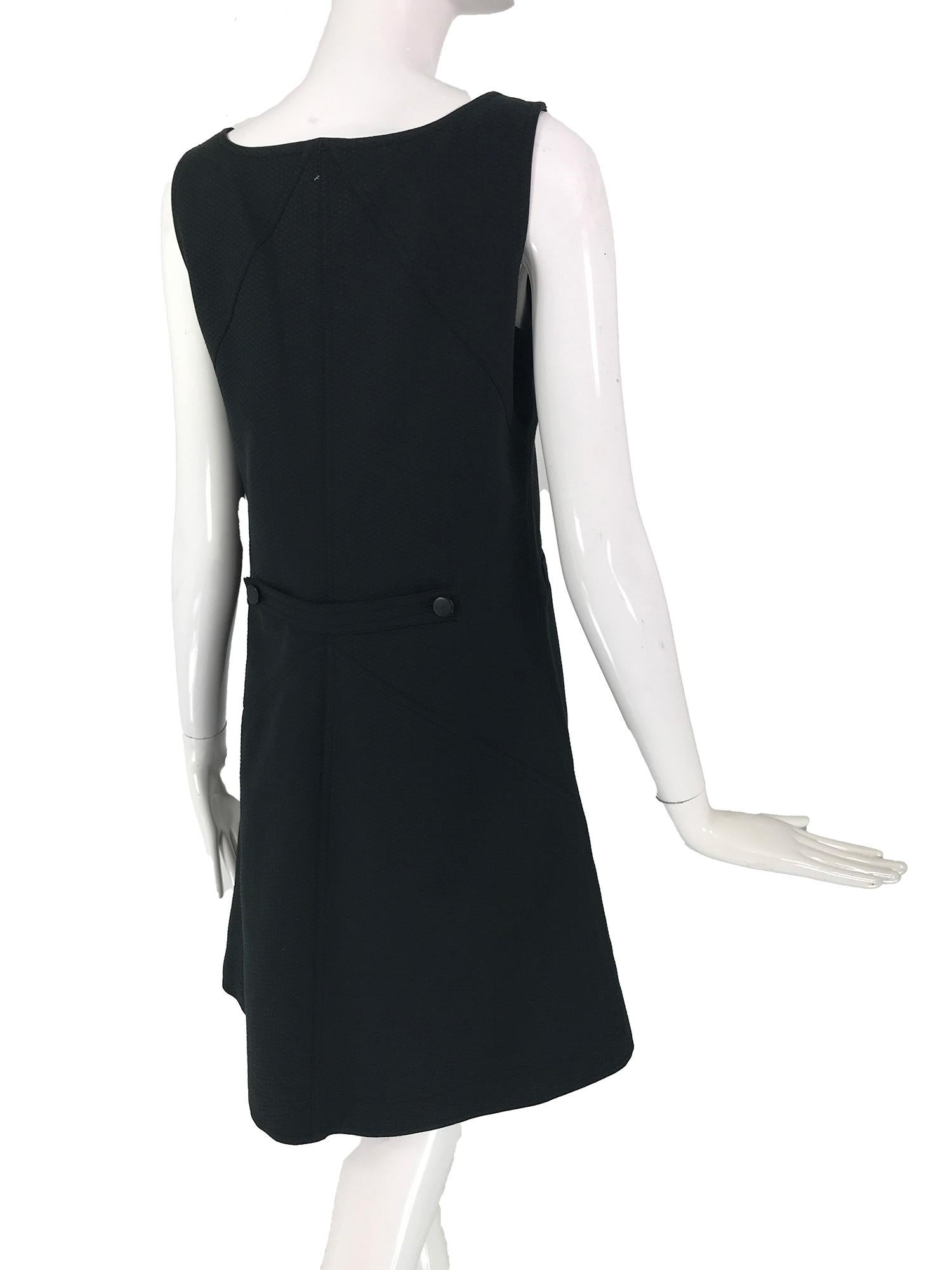 Courreges 100% Black Diamond Design Cotton A Line Shift Dress 40 1980s 1