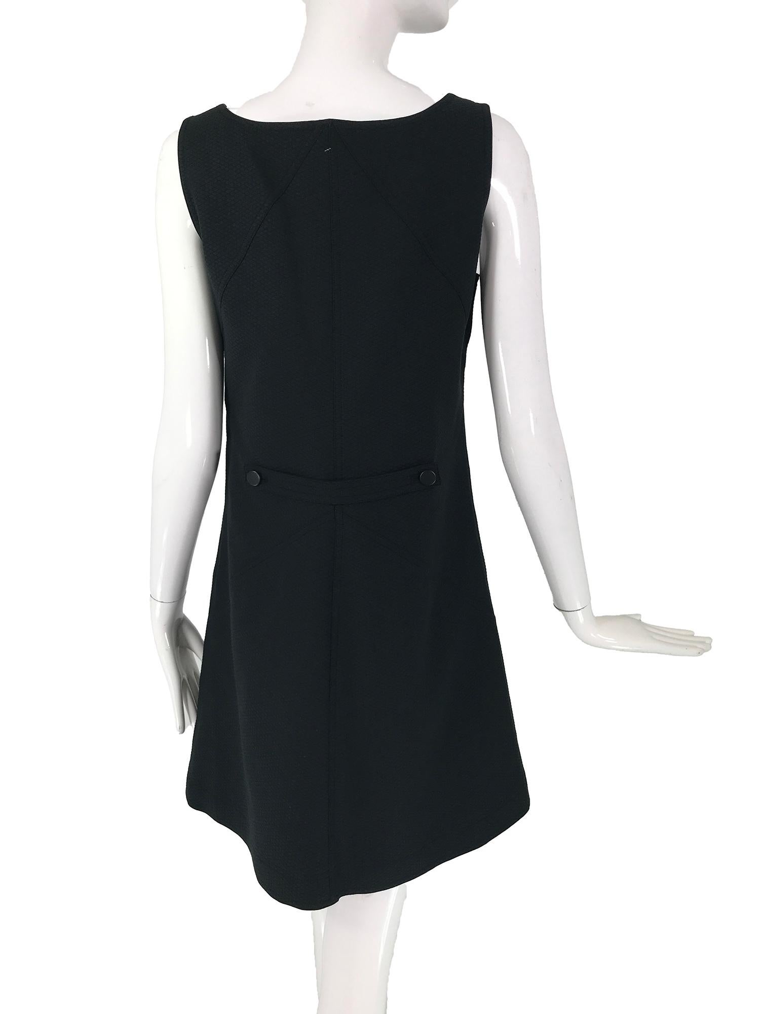 Courreges 100% Black Diamond Design Cotton A Line Shift Dress 40 1980s 2