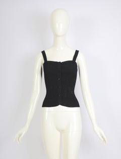 Top Courrèges 1960 in cotone nero e lurex elasticizzato con chiusura frontale a bottoni