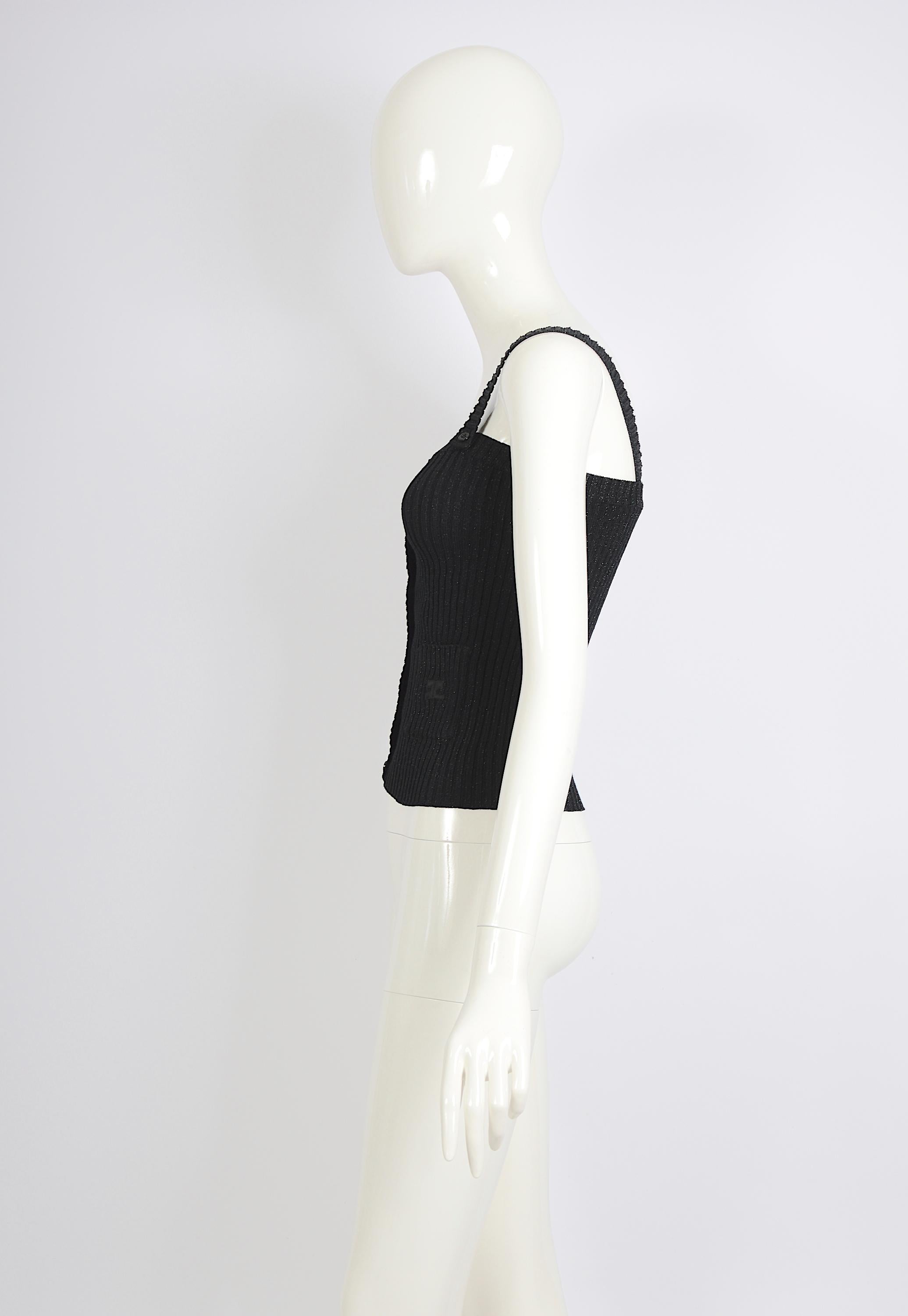 Courrèges 1960s - Top stretch en coton et lurex noir avec fermeture à bouton sur le devant en vente 2