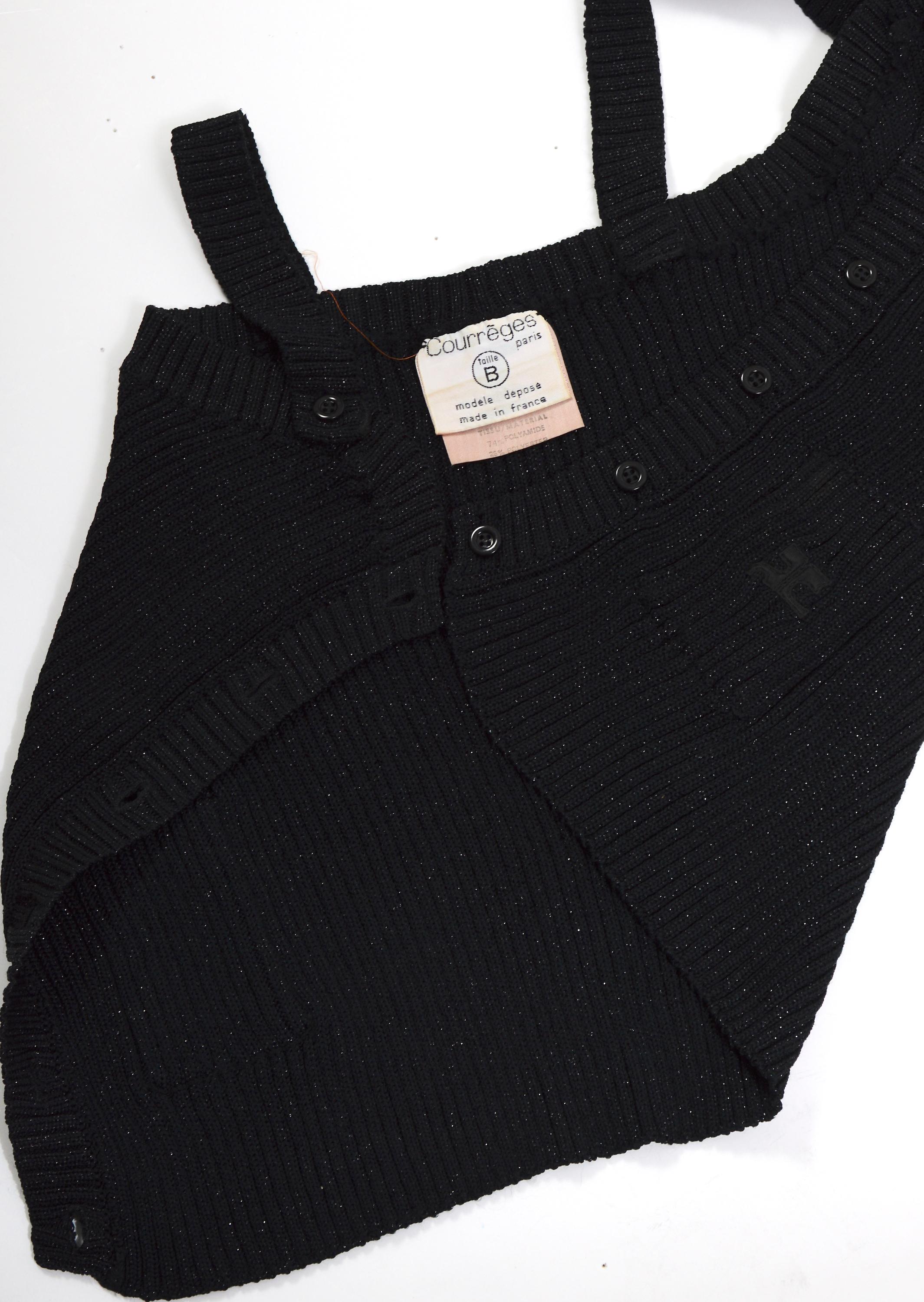 Courrèges 1960s schwarzes Baumwoll- und Lurex-Top aus Stretch mit Knopfverschluss vorne im Angebot 3