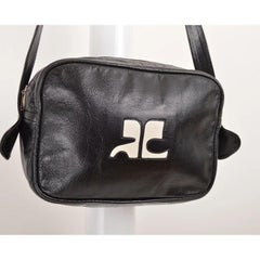 Courrèges 1960's Black leather Body Satchel Bag