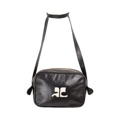 Courrèges 1960's Black leather Body Satchel Bag
