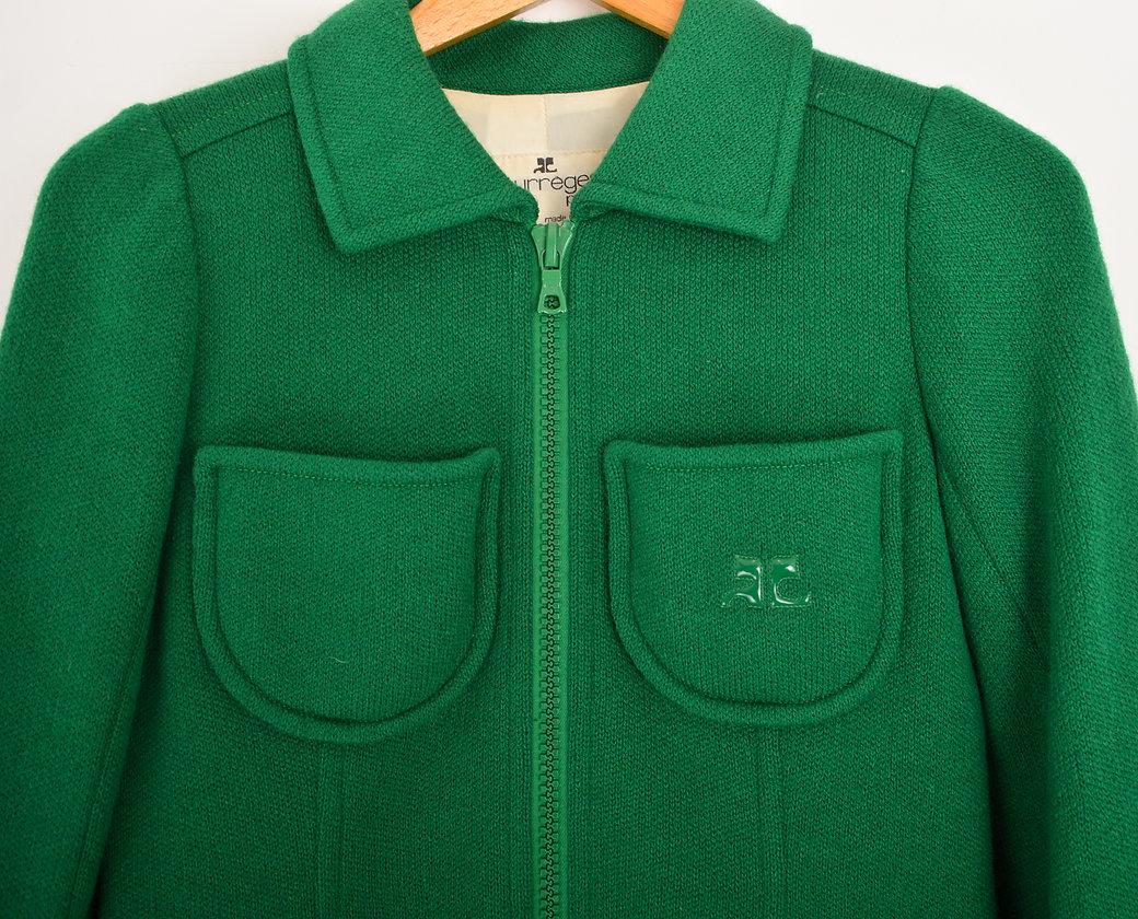 Courrèges 1960's Green Wool Long Sleeve Shift Mini Dress 3