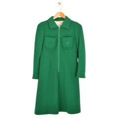 Courrèges 1960'S Green Wool Long Sleeve Shift Mini Dress