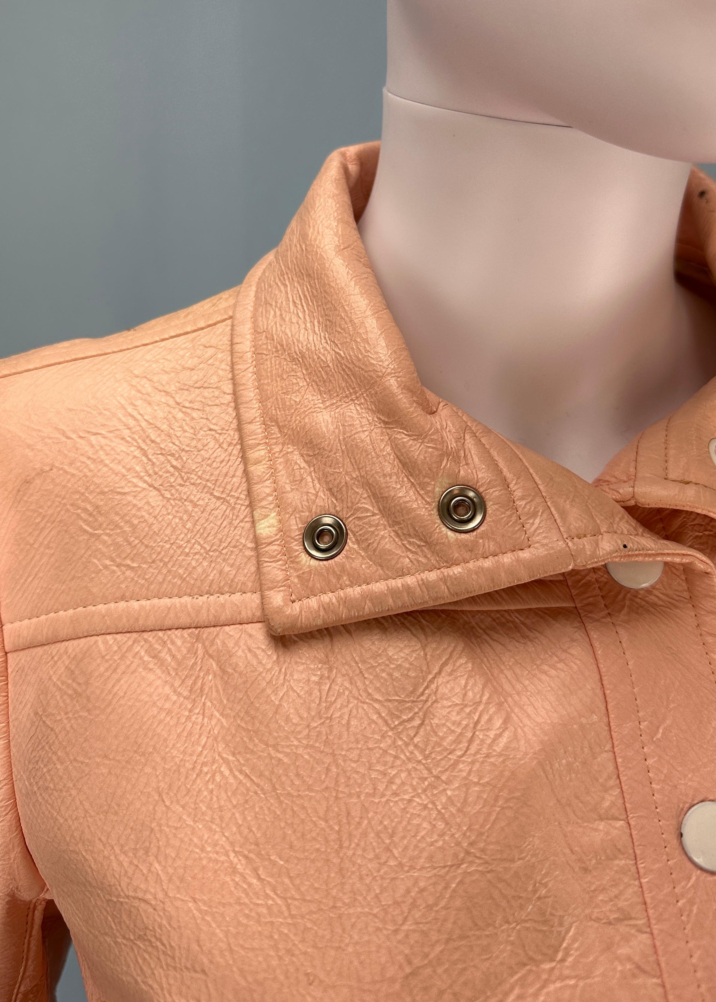 Courrèges 1960’s Nylon Pink Peach Trench Jacket For Sale 8