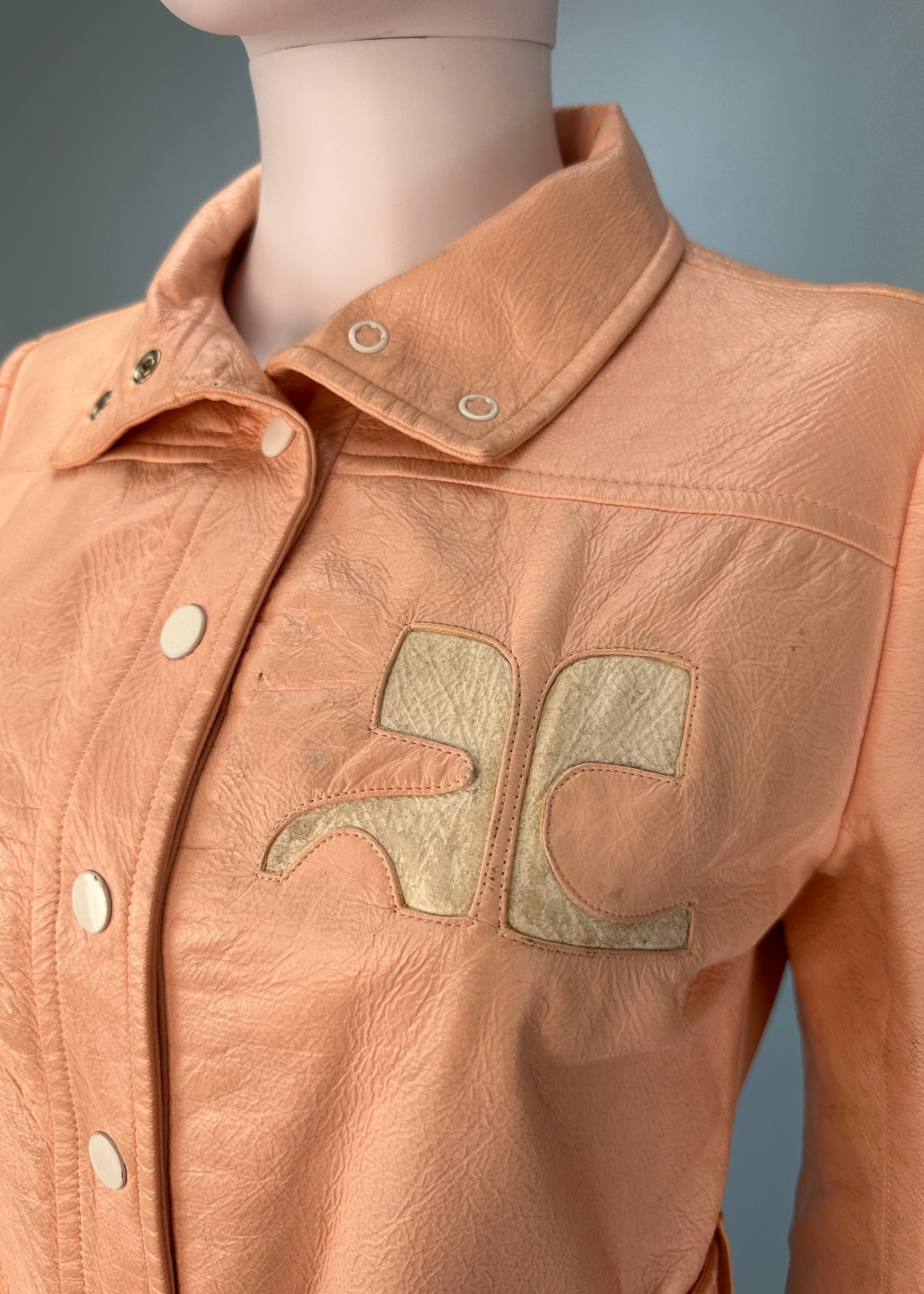 Courrèges 1960's Nylon Pink Peach Trench Jacket en vente 2