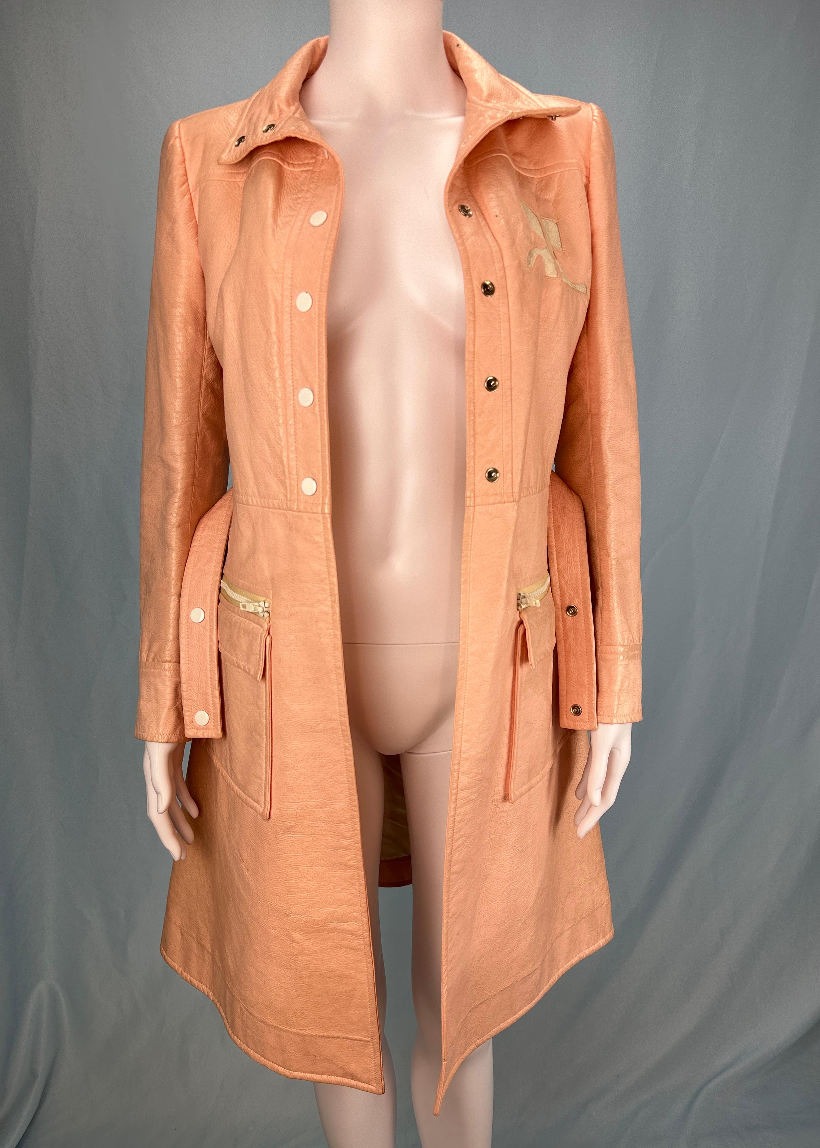 Courrèges 1960’s Nylon Pink Peach Trench Jacket For Sale 3