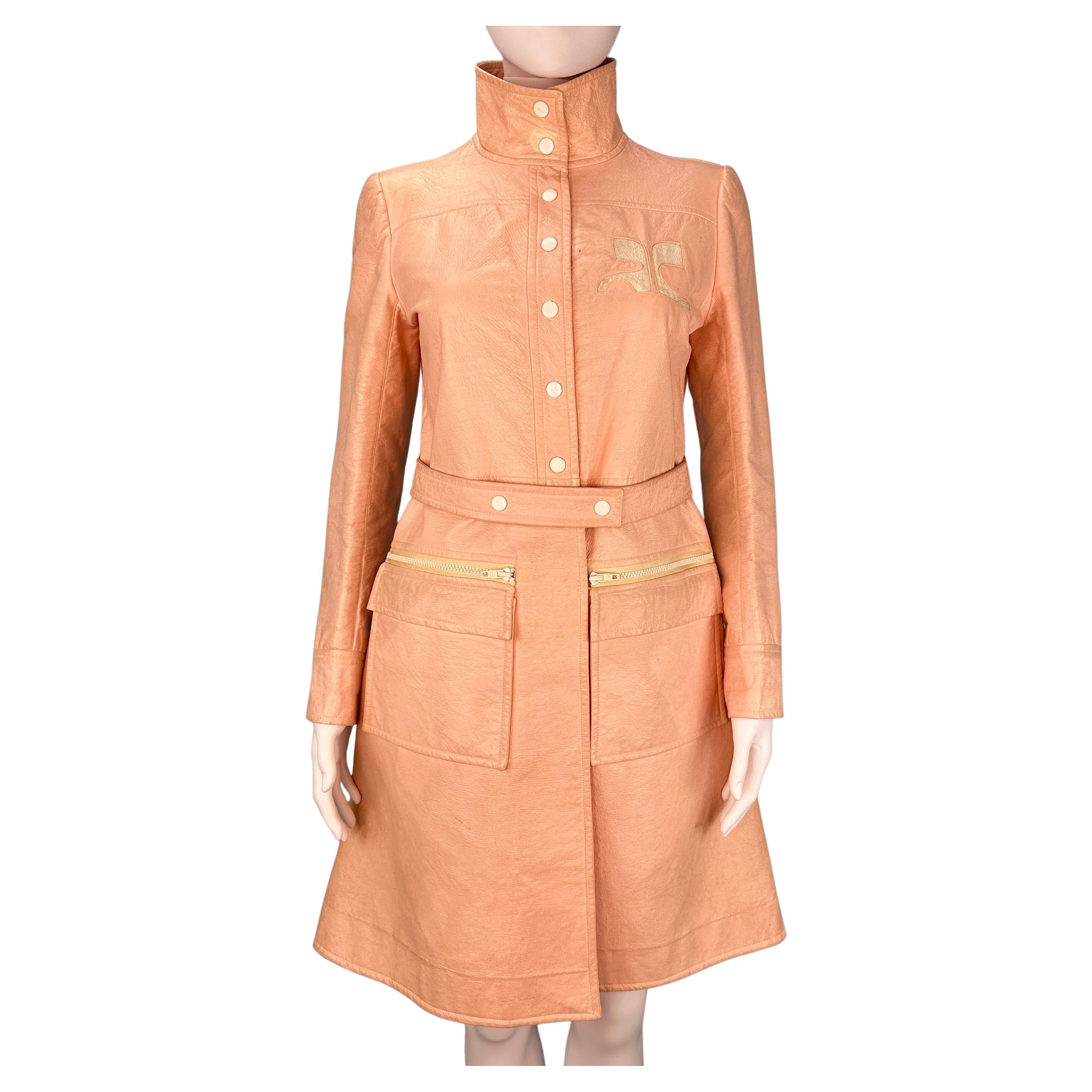Courrèges 1960’s Nylon Pink Peach Trench Jacket For Sale
