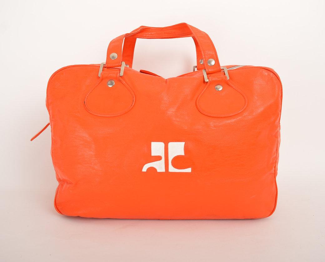 Courrèges 1960'S Orange Vinyl Holdall Weekend Travel Bag For Sale 1