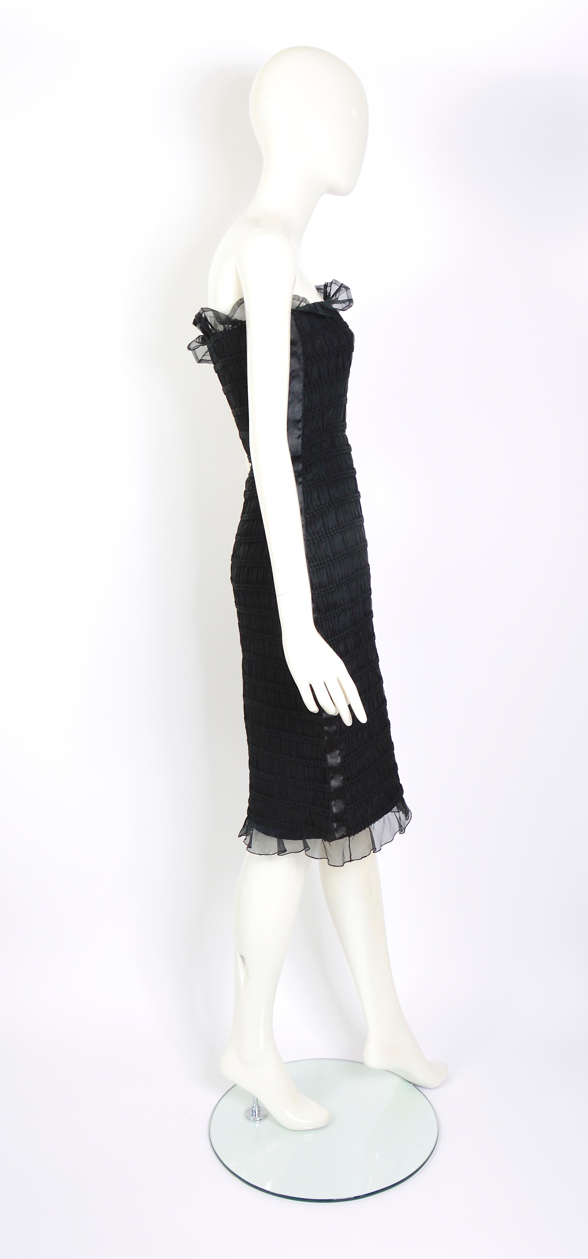 Women's Courreges 1960s vintage black 100% silk smock boned bustier dress    For Sale