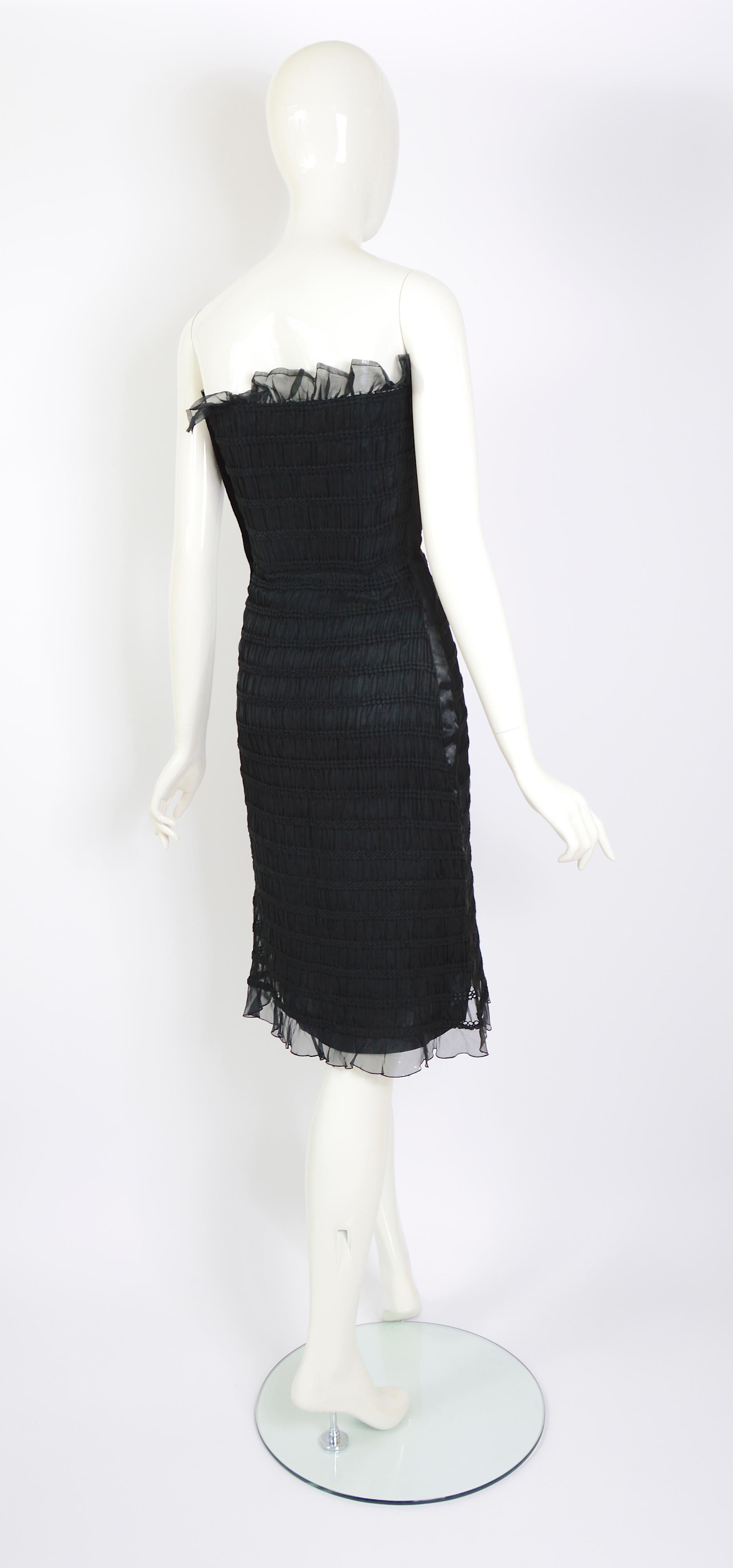Courreges 1960s vintage black 100% silk smock boned bustier dress    For Sale 1