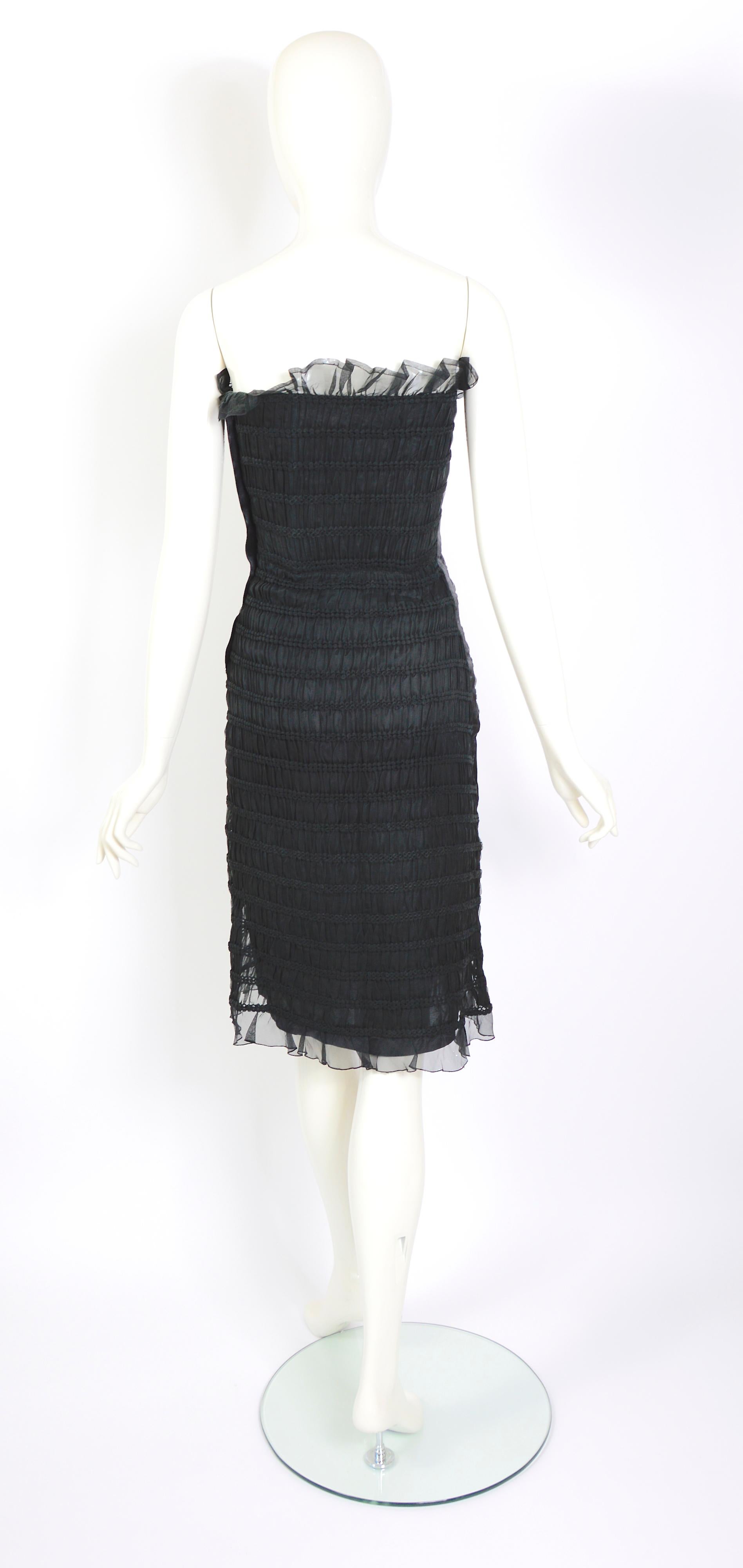 Courreges 1960s vintage black 100% silk smock boned bustier dress    For Sale 2