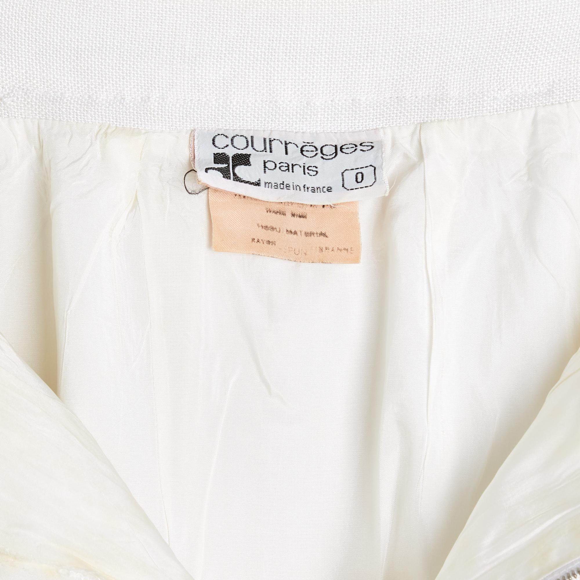 Women's Courrèges 1970s Jupe Blanc FR36 White Rayon Straight Skirt UK8 US6 Courreges For Sale